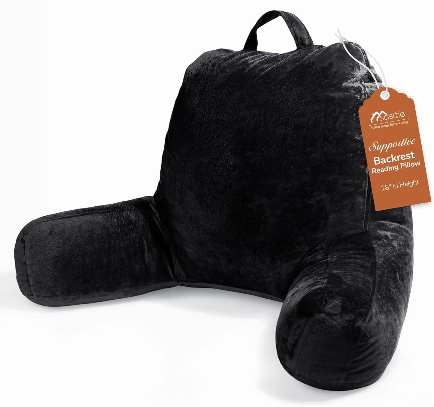Sasttie Reading Pillows for Sitting in Bed Adult, Velvet Back Pillow Bed Sitting Up, Back-Rest Support Cushion for Sit Up on Couch, Sofa, and Floor, Dorm Essentials, Oeko-Tex Certified, Dark Grey