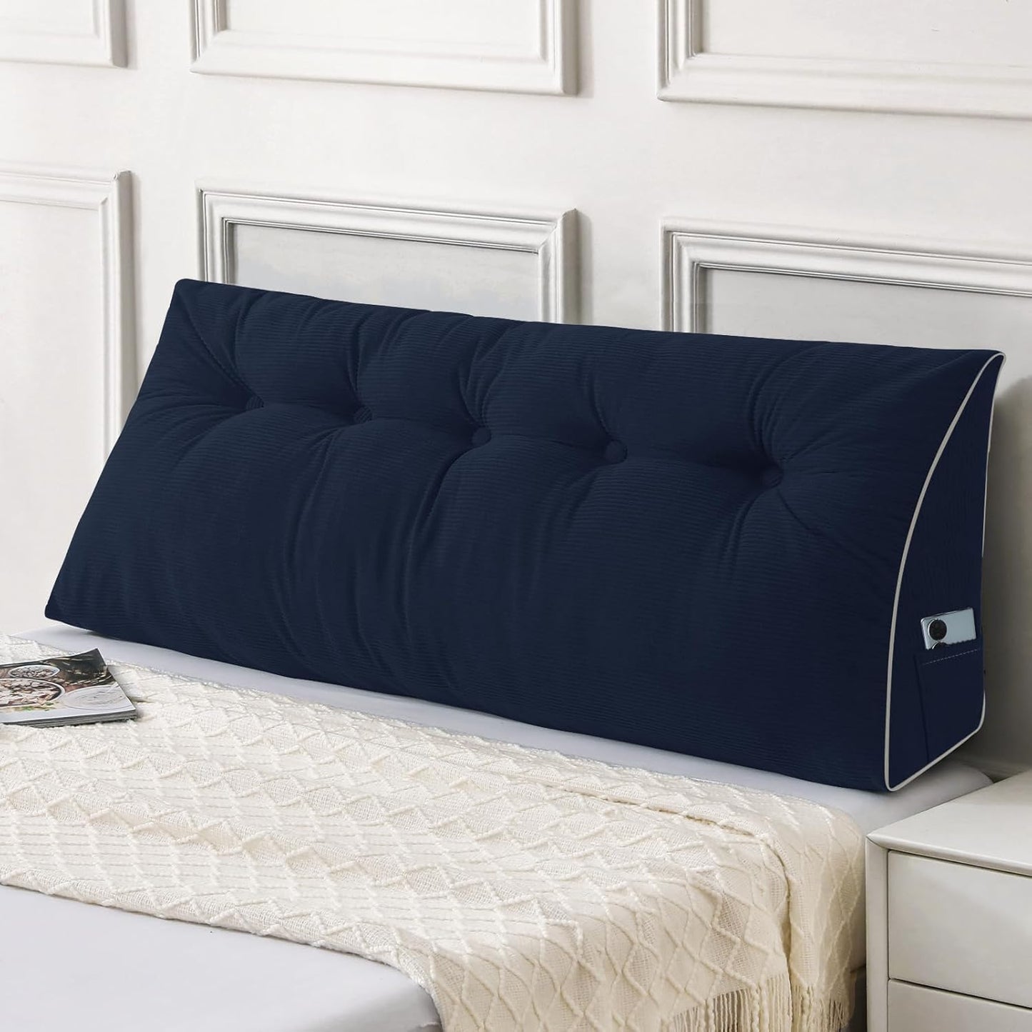 Sasttie Headboard Pillow Queen, Triangular Wedge Pillow Headboard, Wedge Headboard Pillow for Bed Sofa, Daybed Pillows for Sitting up, Reading or Working with Removable Cover, Dark Grey