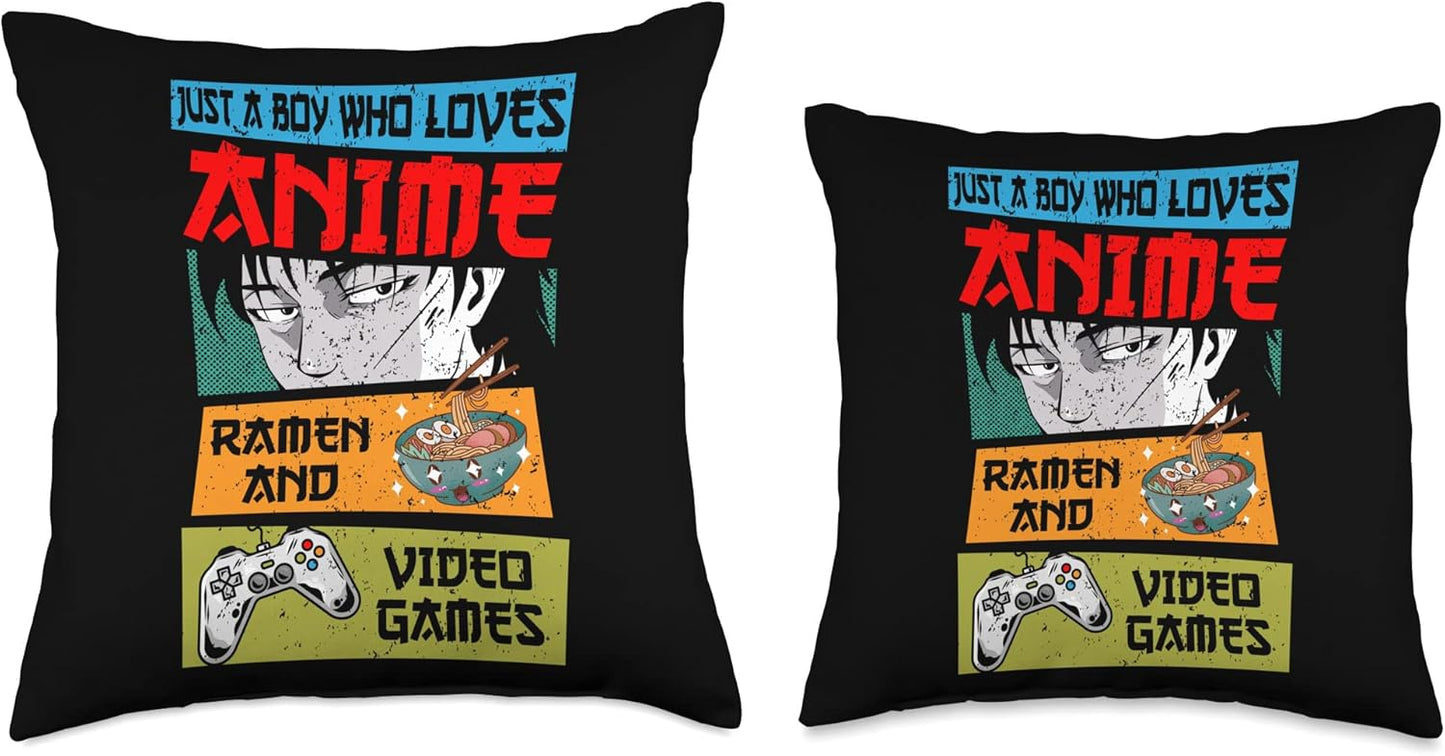 Just A Boy Who Loves Anime Ramen and Video Games, Gaming Throw Pillow