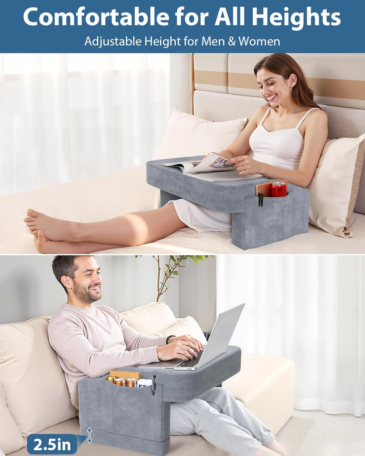 Reading Pillow Adjustable, Gaming Pillow for Laptop, Lap Desk Pillow with Pockets for Reading Gaming Working Playing Crocheting in Bed Floor Sofa Car