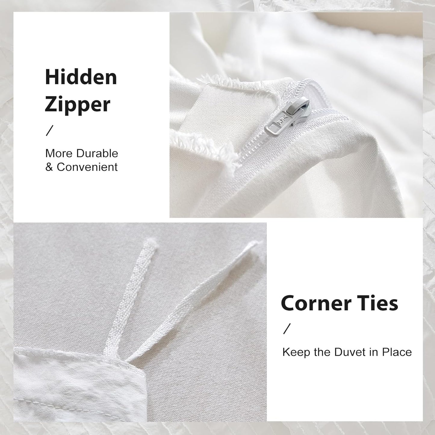 WARMDERN White Boho Duvet Cover Set King Size, Striped Textured Duvet Cover Tufted Bedding Set, 3 Pcs Ultra Soft Washed Microfiber Duvet Cover with Zipper Closure (King, White)
