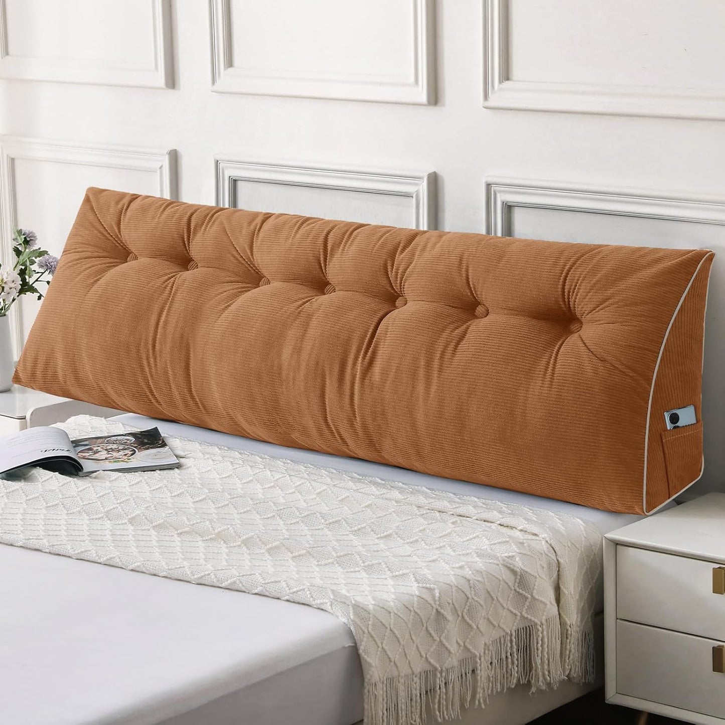 Sasttie Headboard Pillow Queen, Triangular Wedge Pillow Headboard, Wedge Headboard Pillow for Bed Sofa, Daybed Pillows for Sitting up, Reading or Working with Removable Cover, Dark Grey