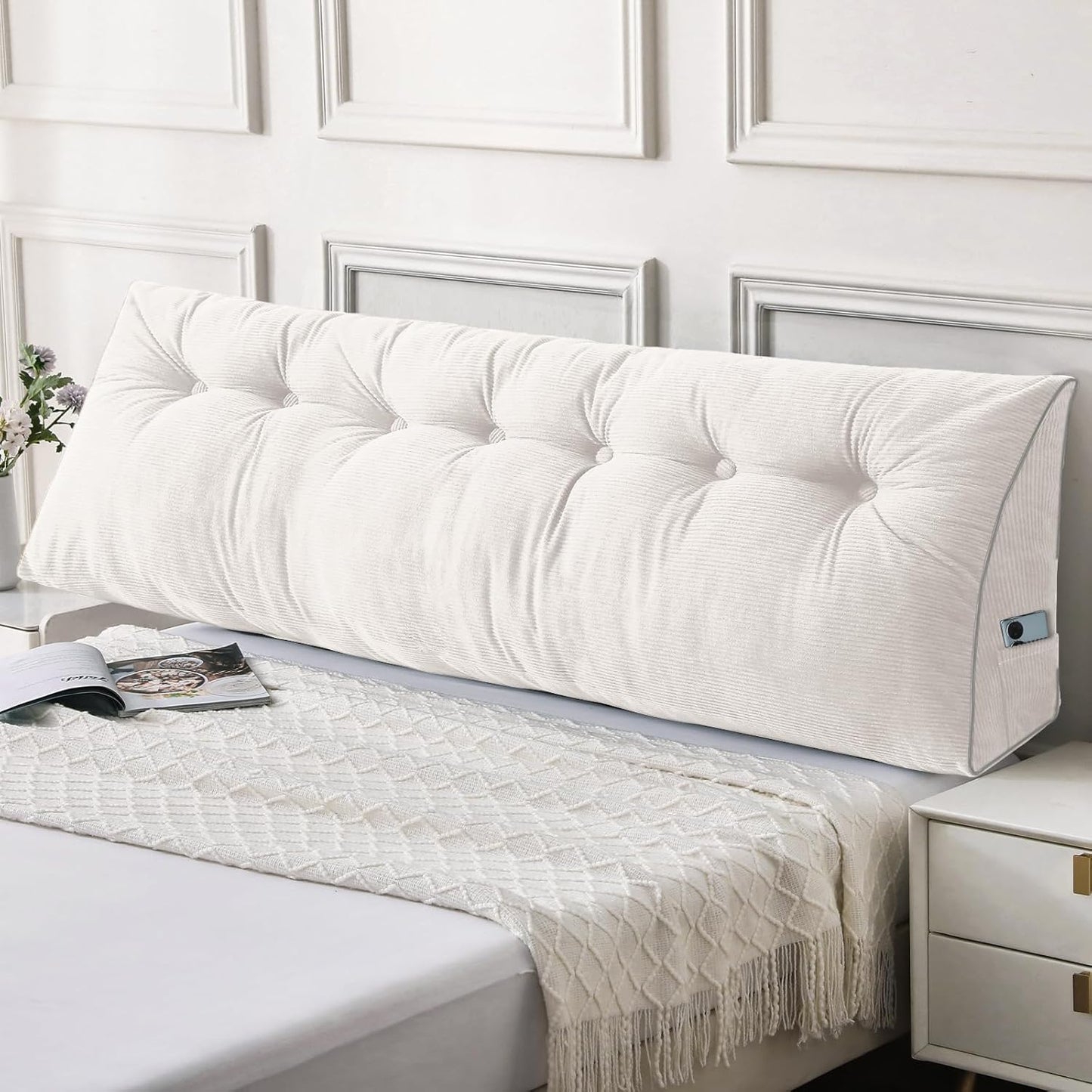 Sasttie Headboard Pillow Queen, Triangular Wedge Pillow Headboard, Wedge Headboard Pillow for Bed Sofa, Daybed Pillows for Sitting up, Reading or Working with Removable Cover, Dark Grey