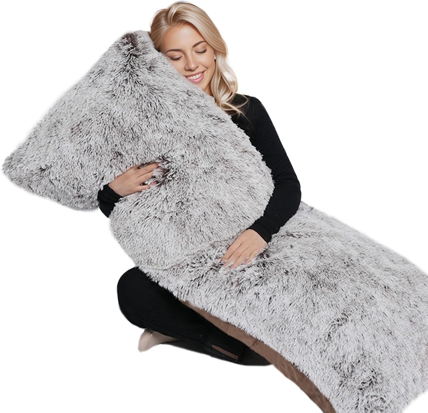 ZonLi Fluffy Body Pillow, Full Body Pillows for Adults, Long Pillow for Sleeping with Removable Cover and Adjustable Filling for Side Sleeper & Pregnancy，Large and Firm Pillow, Machine Washable(Grey)