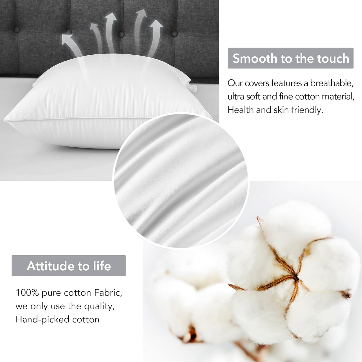 20 x 20 Pillow Inserts (Set of 2) - 20 Inch Square Interior Couch Throw Pillow with 100% Cotton Cover - Decorative Pillow Insert Pair - White Sofa Pillow
