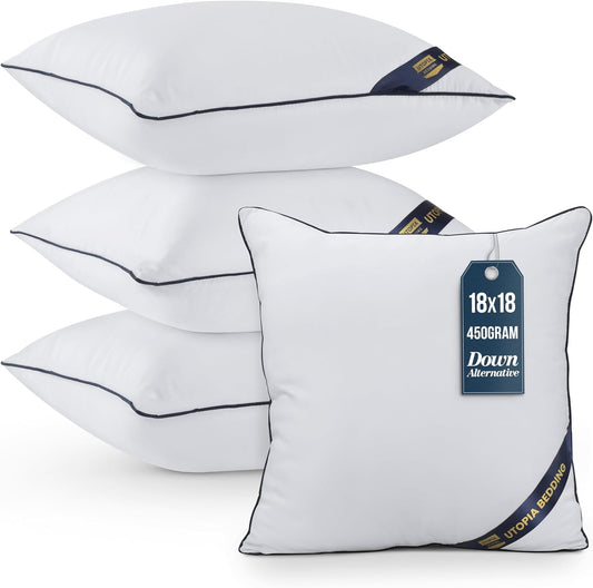 Utopia Bedding Throw Pillow Inserts (Pack of 4, White), 18 x 18 Inches Decorative Indoor Pillows for Sofa, Bed, Couch, Cushion Sham Stuffer