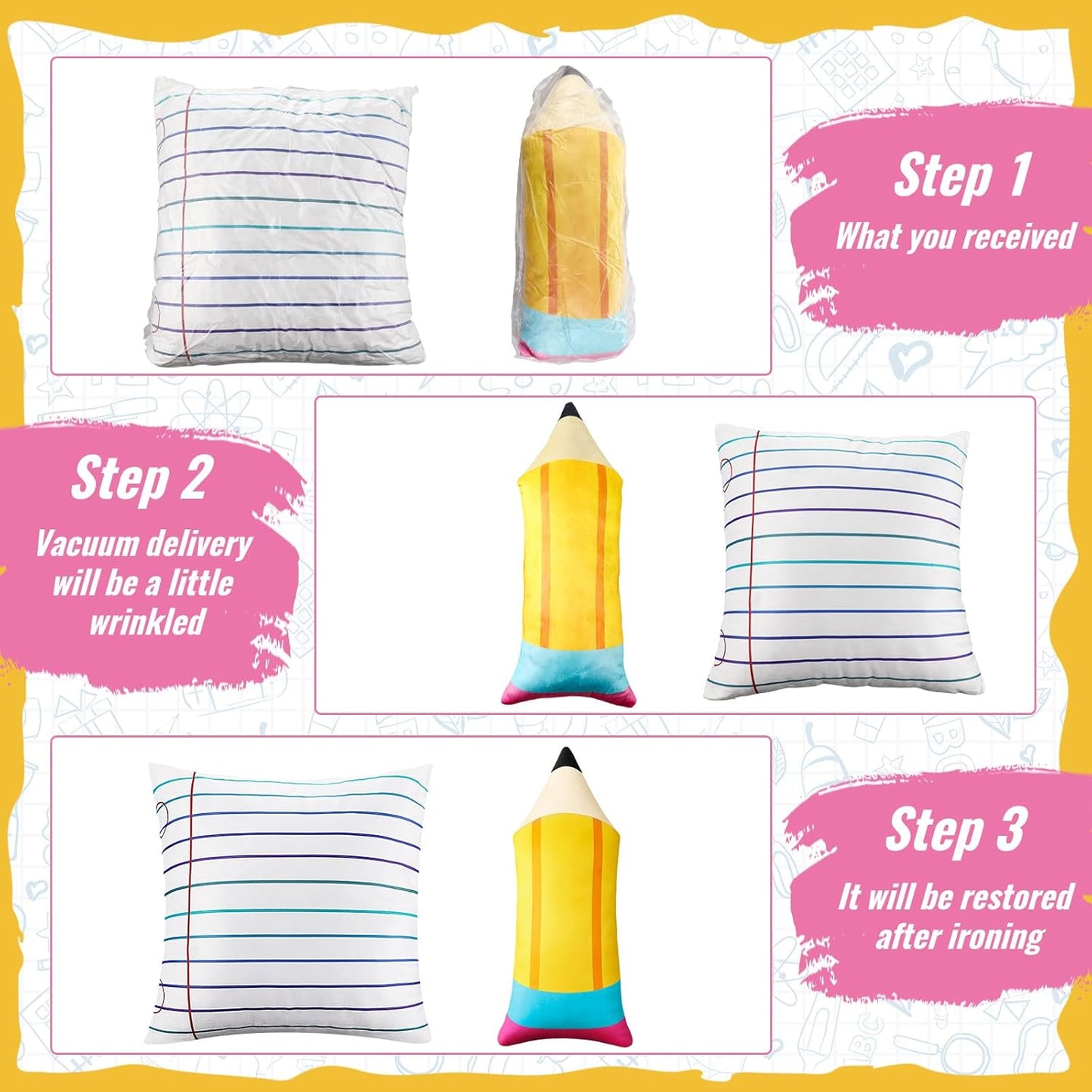 2 Pcs Cute Pencil Notebook Pillows Back to School Classroom Gift Large Plush Throw Pillow Creative Cute Reading Room Sofa Decoration for Back to School Birthday Gift