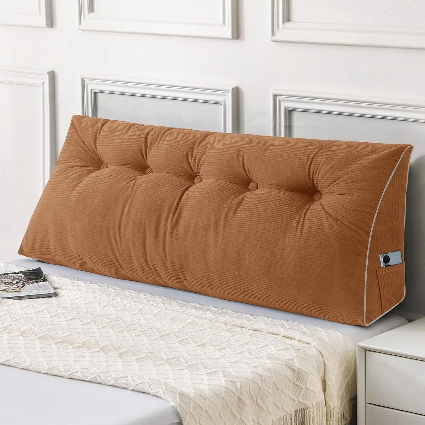 Sasttie Headboard Pillow Queen, Triangular Wedge Pillow Headboard, Wedge Headboard Pillow for Bed Sofa, Daybed Pillows for Sitting up, Reading or Working with Removable Cover, Dark Grey