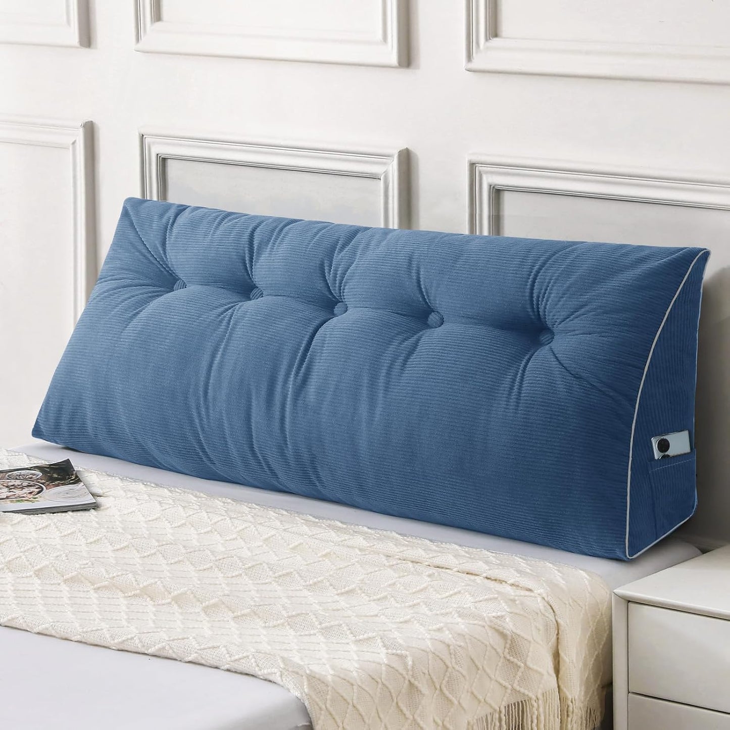 Sasttie Headboard Pillow Queen, Triangular Wedge Pillow Headboard, Wedge Headboard Pillow for Bed Sofa, Daybed Pillows for Sitting up, Reading or Working with Removable Cover, Dark Grey