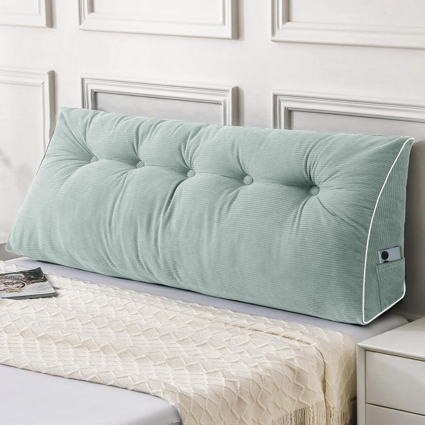 Sasttie Headboard Pillow Queen, Triangular Wedge Pillow Headboard, Wedge Headboard Pillow for Bed Sofa, Daybed Pillows for Sitting up, Reading or Working with Removable Cover, Dark Grey