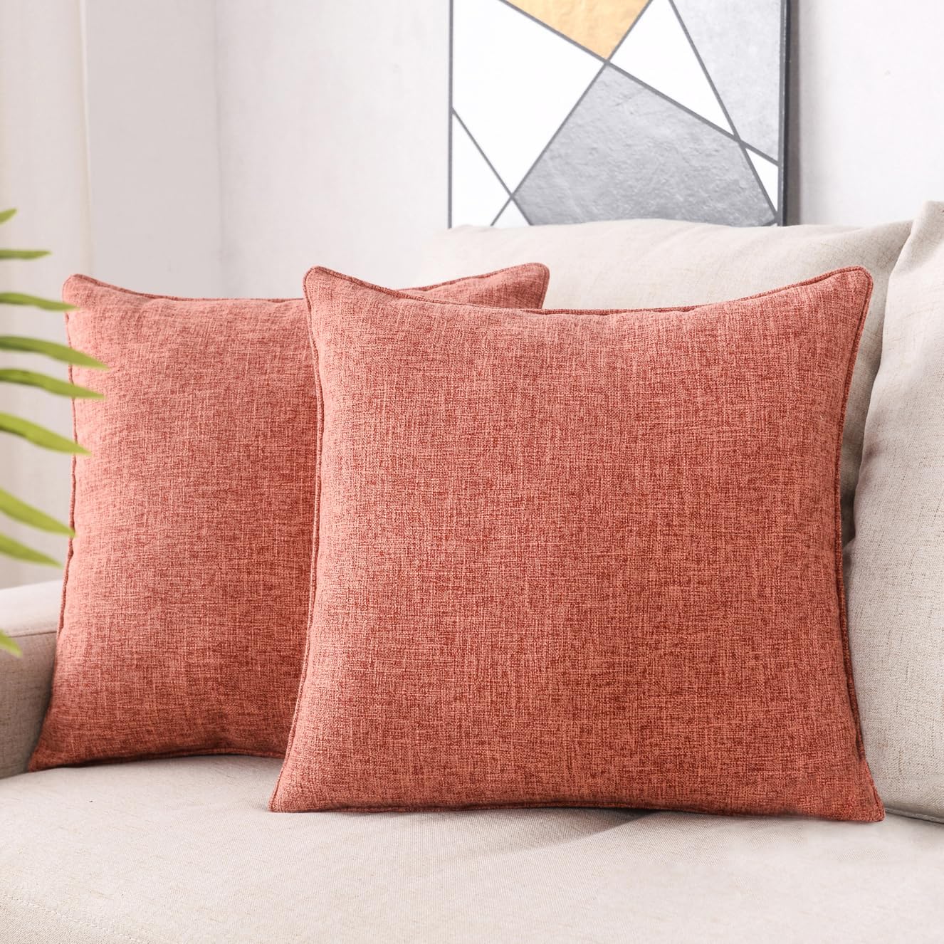 HPUK Decorative Throw Pillow Covers Set of 4 Square Couch Pillows Linen Cushion Cover for Couch Sofa Living Room, 18"x18" inches, Blue