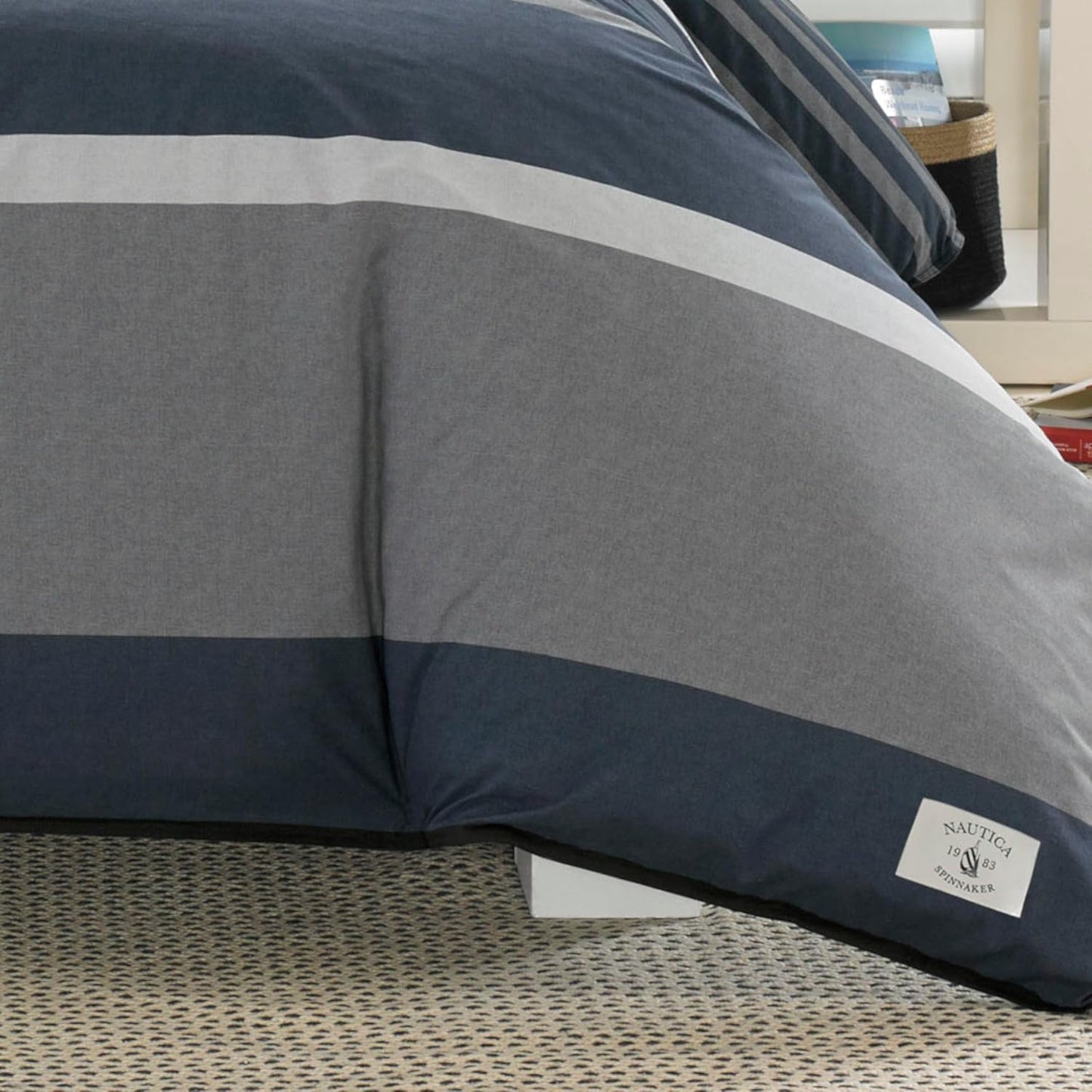 Nautica Duvet Cover Set Cotton Reversible Bedding with Matching Sham, Styligh Home Decor, Twin, Rendon Charcoal/Navy 2 Count