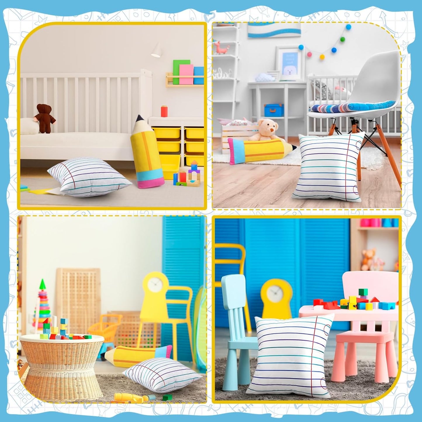 2 Pcs Cute Pencil Notebook Pillows Back to School Classroom Gift Large Plush Throw Pillow Creative Cute Reading Room Sofa Decoration for Back to School Birthday Gift