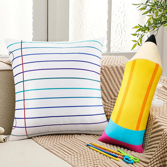 2 Pcs Cute Pencil Notebook Pillows Back to School Classroom Gift Large Plush Throw Pillow Creative Cute Reading Room Sofa Decoration for Back to School Birthday Gift