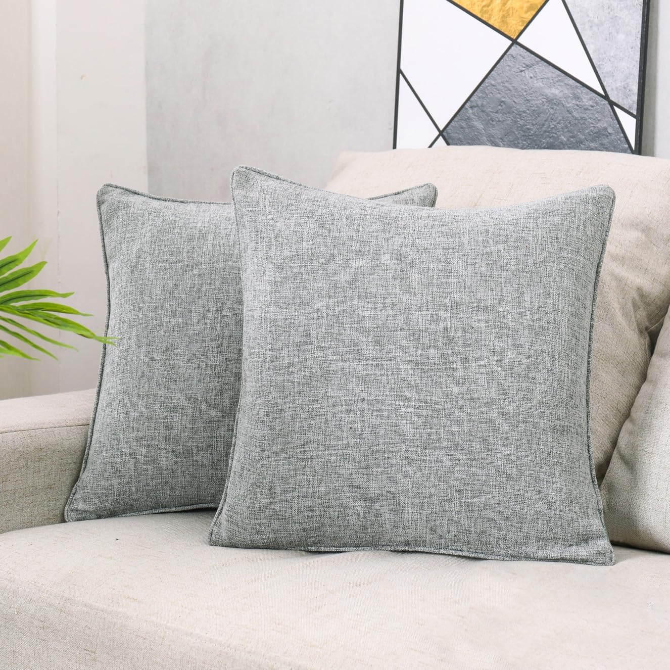 HPUK Decorative Throw Pillow Covers Set of 4 Square Couch Pillows Linen Cushion Cover for Couch Sofa Living Room, 18"x18" inches, Blue