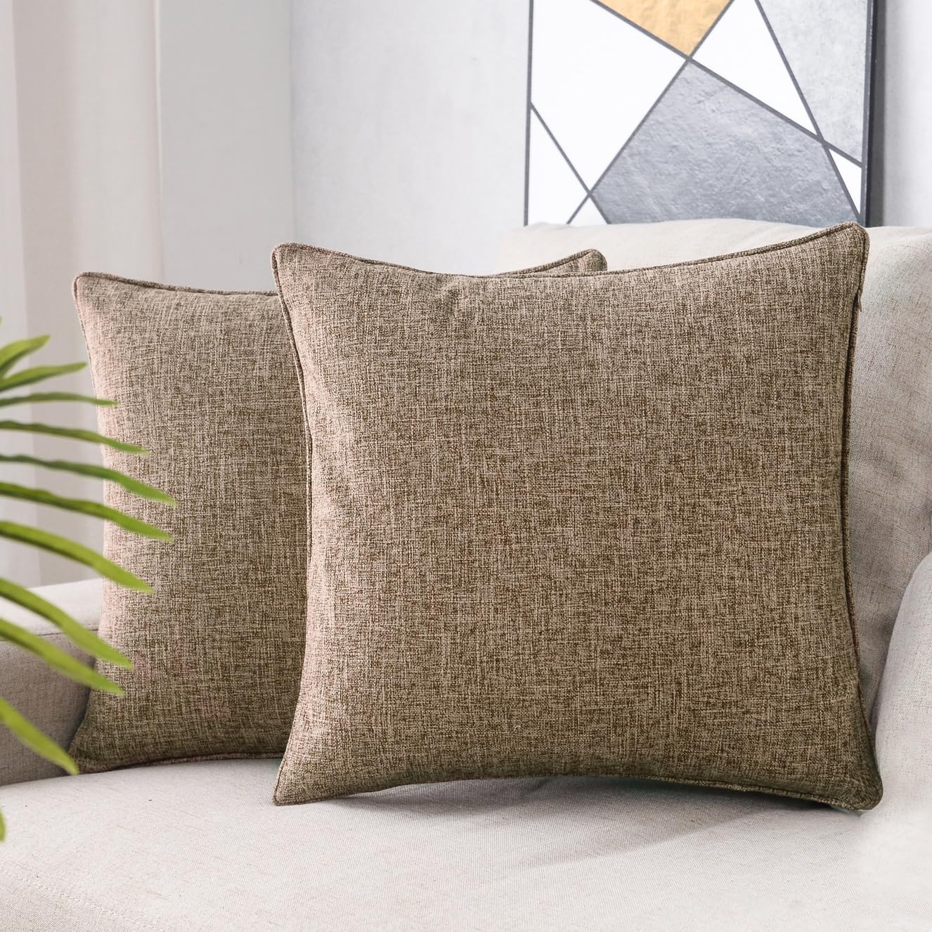 HPUK Decorative Throw Pillow Covers Set of 4 Square Couch Pillows Linen Cushion Cover for Couch Sofa Living Room, 18"x18" inches, Blue