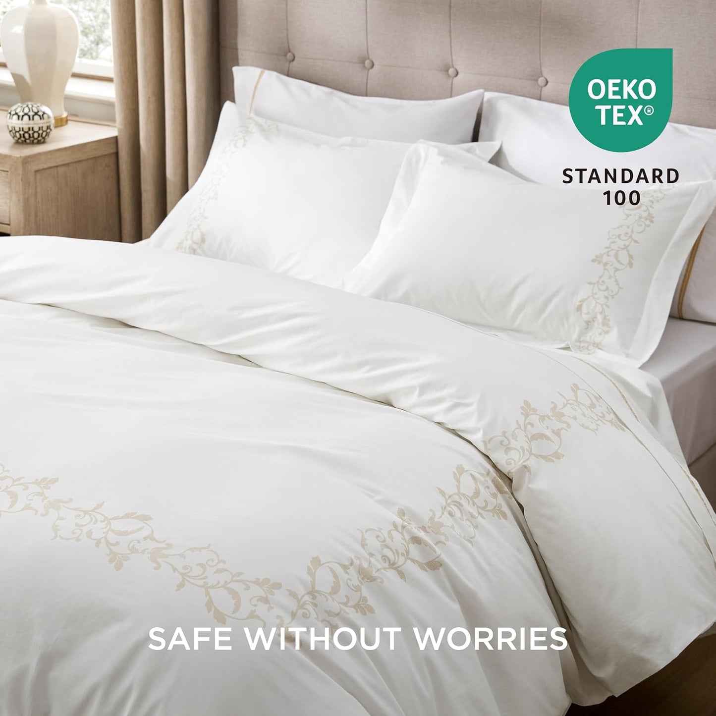 Bedsure Luxury Hotel Duvet Cover King Size, 100% White Cotton Curly Frame Bedding Set, Includes 1 Duvet Cover 104x90 Inches with Zipper Closure & 2 Pillow Shams, Comforter Sold Separately