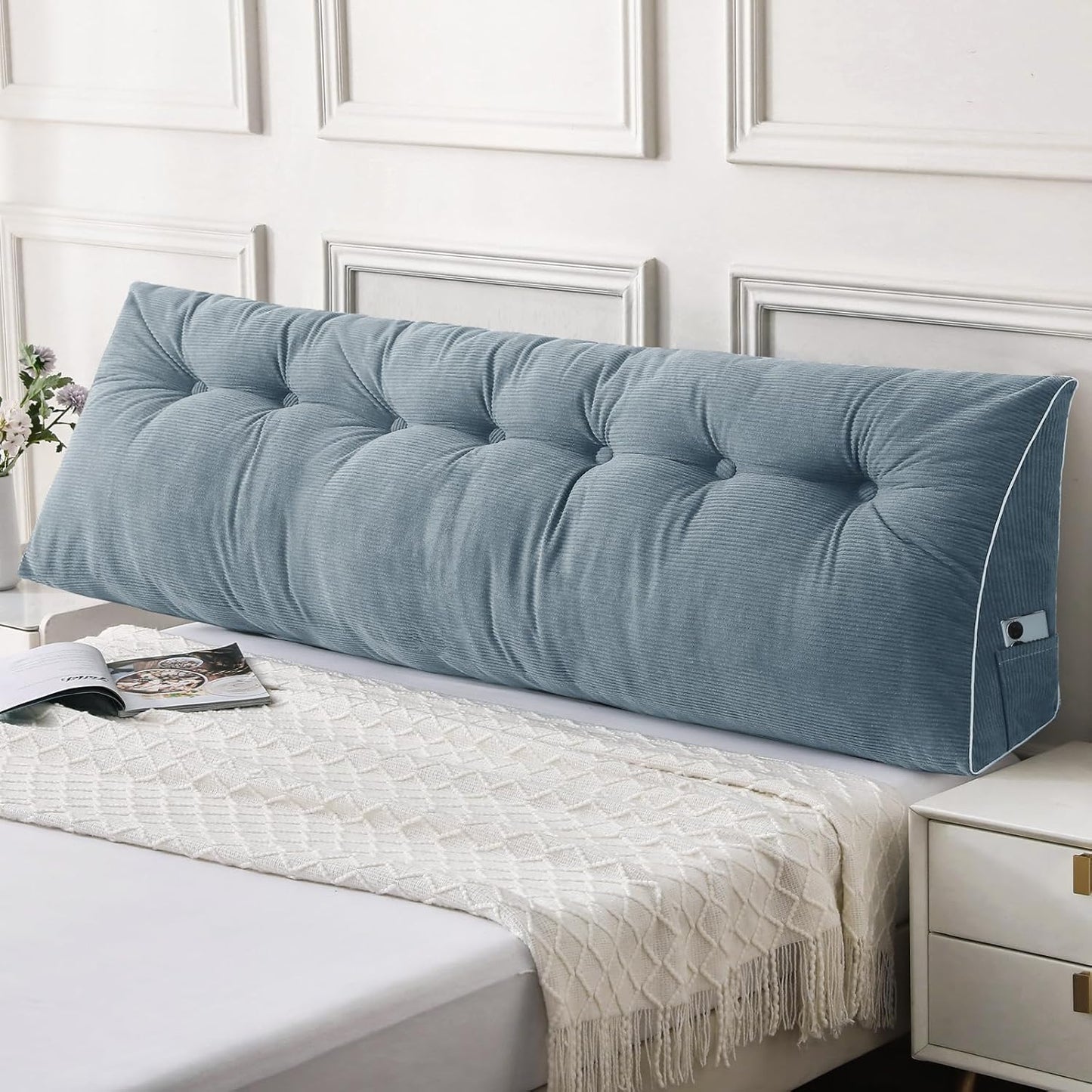 Sasttie Headboard Pillow Queen, Triangular Wedge Pillow Headboard, Wedge Headboard Pillow for Bed Sofa, Daybed Pillows for Sitting up, Reading or Working with Removable Cover, Dark Grey