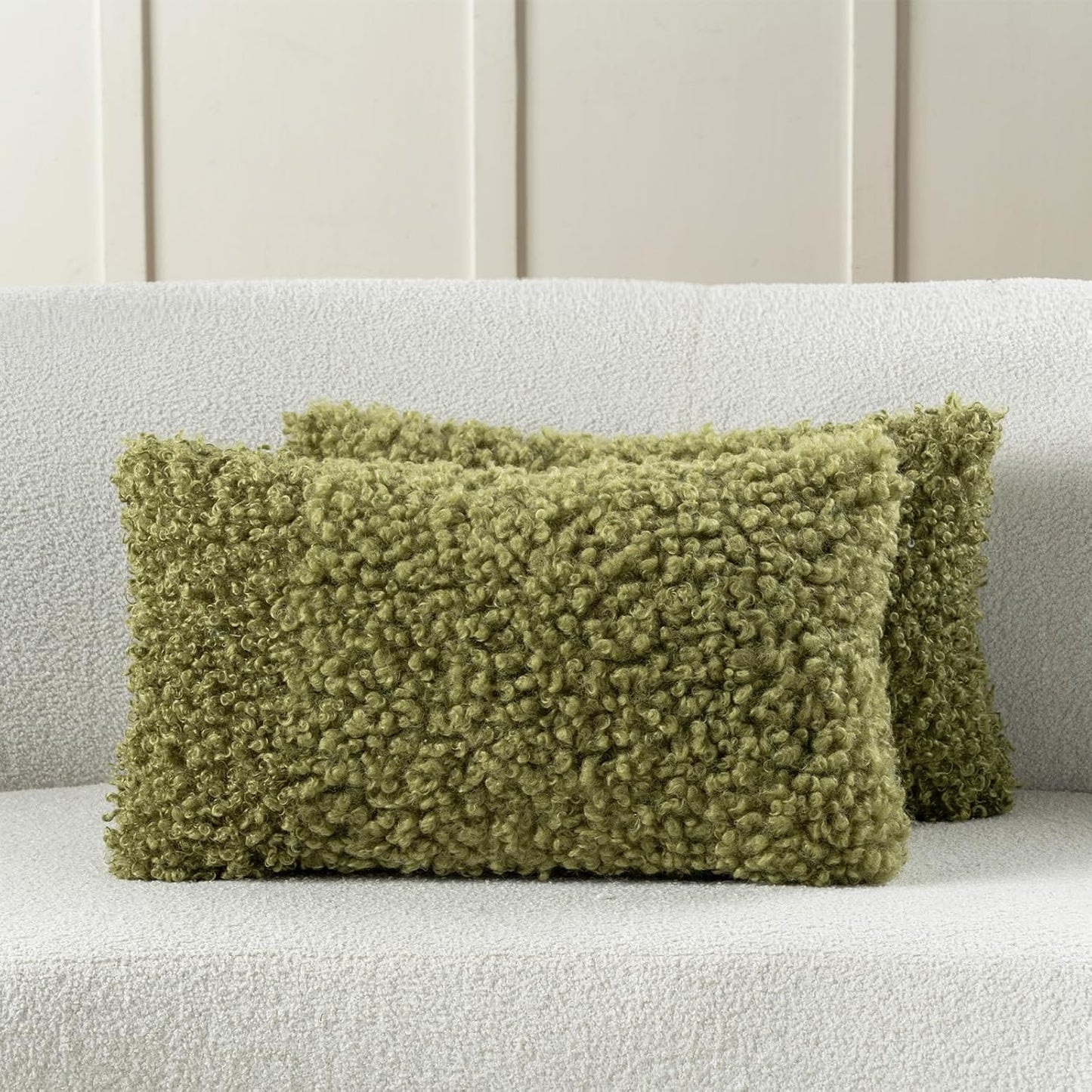 FUTEI Olive Green Decorative Throw Pillow Covers 18x18 Inch Set of 2,Soft Fluffy Faux Wool Fur Boucle Textured Cushion Case,Modern Home Decor for Couch Bed Living Room Office