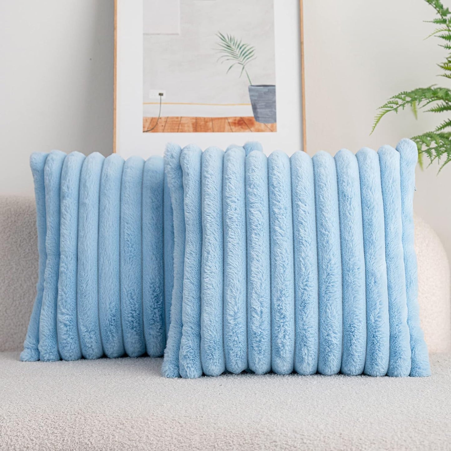 DEELAND Pack of 2,Double-Sided Faux Fur Plush Decorative Throw Pillow Covers Fuzzy Striped Soft Pillowcase Cushion Covers for Sofa Couch Bedroom Home, Cream White