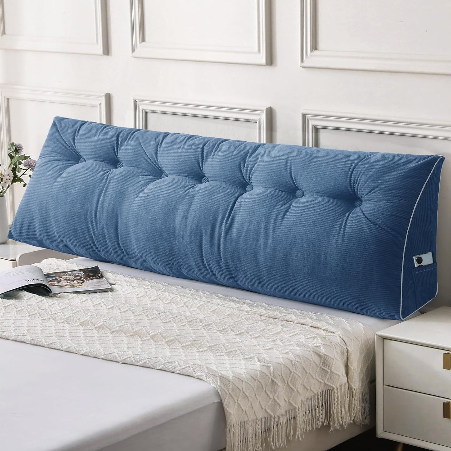 Sasttie Headboard Pillow Queen, Triangular Wedge Pillow Headboard, Wedge Headboard Pillow for Bed Sofa, Daybed Pillows for Sitting up, Reading or Working with Removable Cover, Dark Grey
