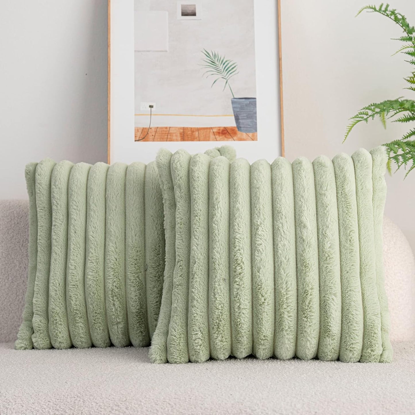 DEELAND Pack of 2,Double-Sided Faux Fur Plush Decorative Throw Pillow Covers Fuzzy Striped Soft Pillowcase Cushion Covers for Sofa Couch Bedroom Home, Cream White