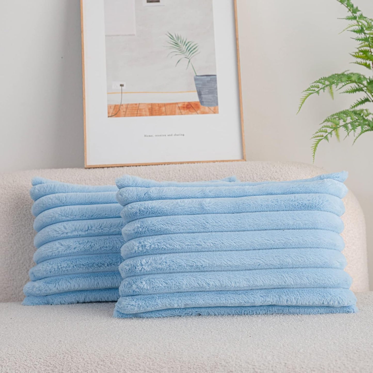 DEELAND Pack of 2,Double-Sided Faux Fur Plush Decorative Throw Pillow Covers Fuzzy Striped Soft Pillowcase Cushion Covers for Sofa Couch Bedroom Home, Cream White