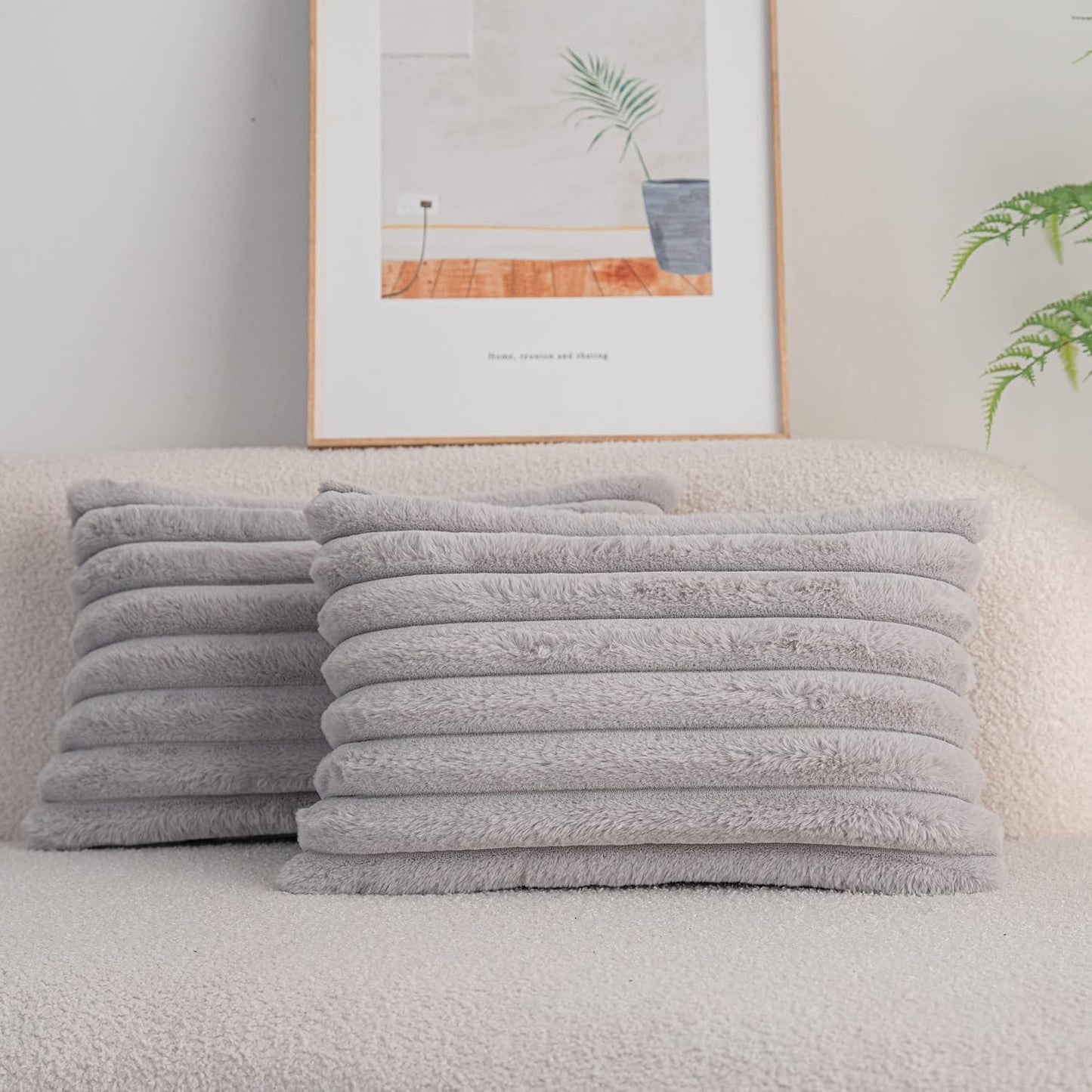 DEELAND Pack of 2,Double-Sided Faux Fur Plush Decorative Throw Pillow Covers Fuzzy Striped Soft Pillowcase Cushion Covers for Sofa Couch Bedroom Home, Cream White