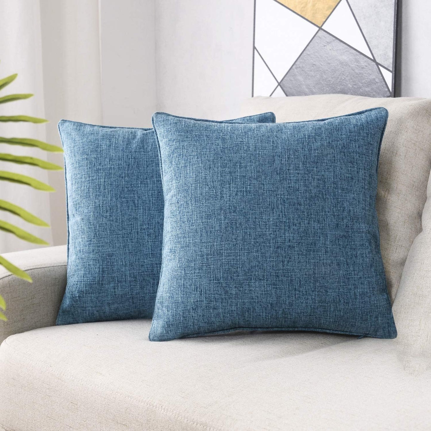 HPUK Decorative Throw Pillow Covers Set of 4 Square Couch Pillows Linen Cushion Cover for Couch Sofa Living Room, 18"x18" inches, Blue