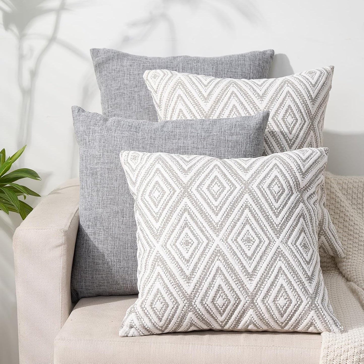 HPUK Decorative Throw Pillow Covers Set of 4 Square Couch Pillows Linen Cushion Cover for Couch Sofa Living Room, 18"x18" inches, Blue
