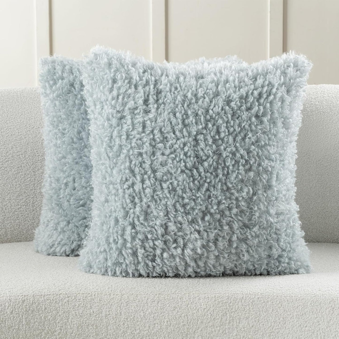 FUTEI Olive Green Decorative Throw Pillow Covers 18x18 Inch Set of 2,Soft Fluffy Faux Wool Fur Boucle Textured Cushion Case,Modern Home Decor for Couch Bed Living Room Office
