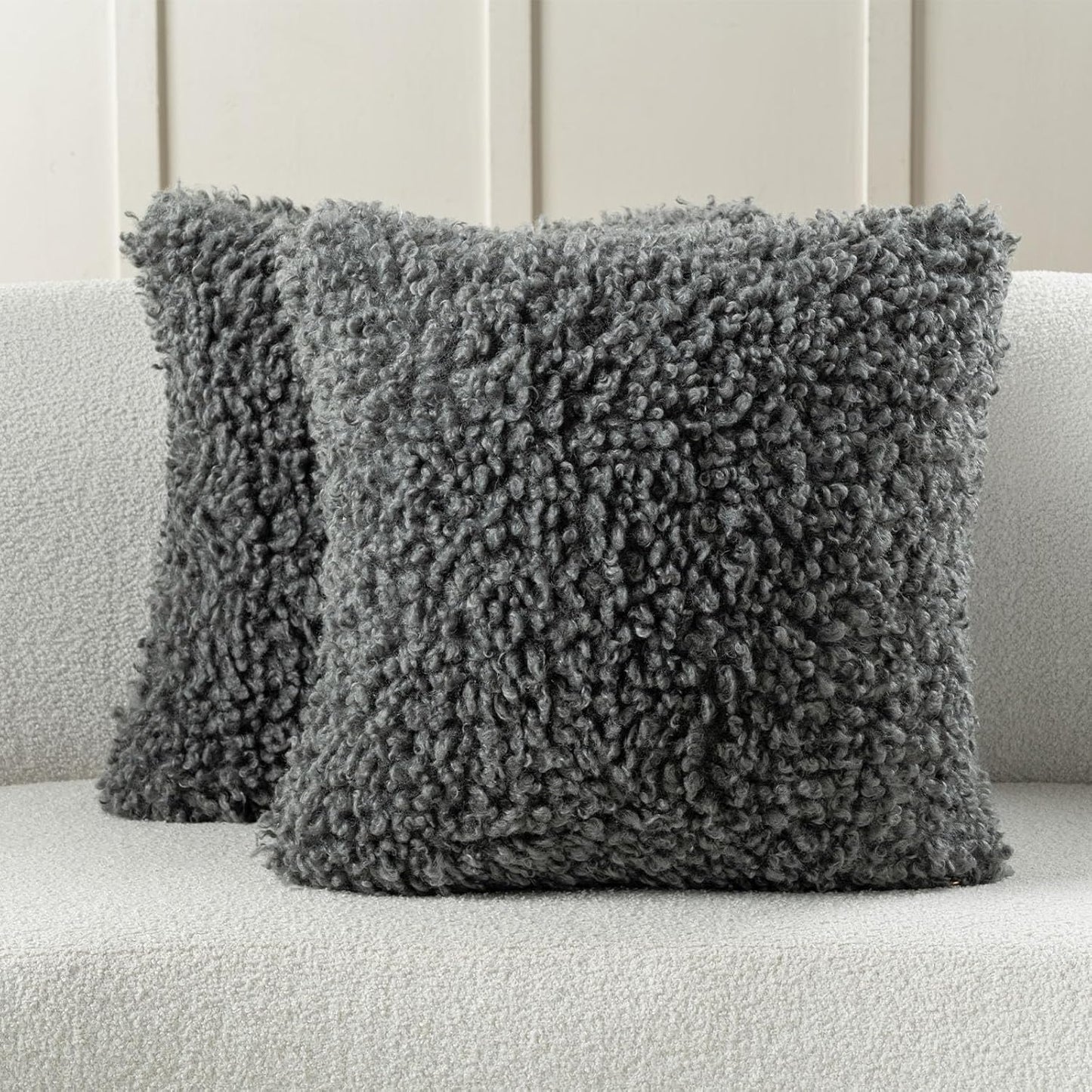 FUTEI Olive Green Decorative Throw Pillow Covers 18x18 Inch Set of 2,Soft Fluffy Faux Wool Fur Boucle Textured Cushion Case,Modern Home Decor for Couch Bed Living Room Office