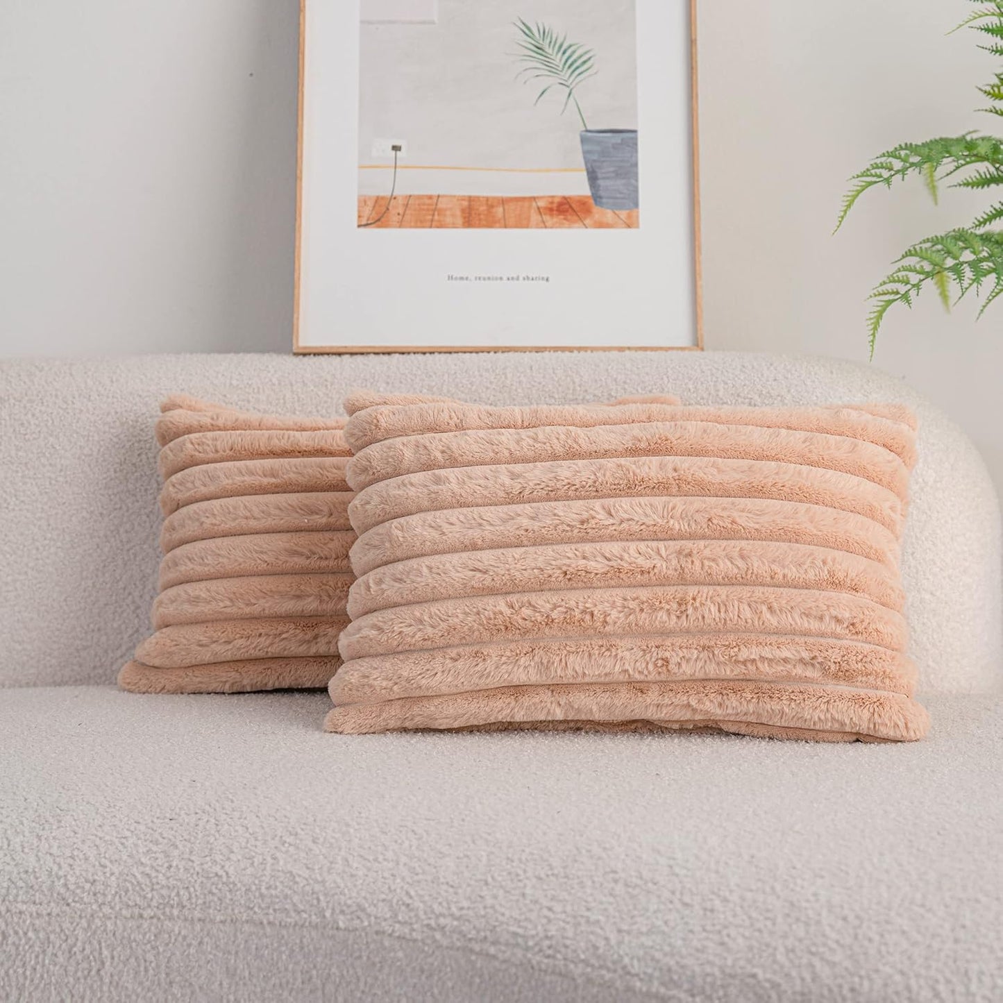 DEELAND Pack of 2,Double-Sided Faux Fur Plush Decorative Throw Pillow Covers Fuzzy Striped Soft Pillowcase Cushion Covers for Sofa Couch Bedroom Home, Cream White