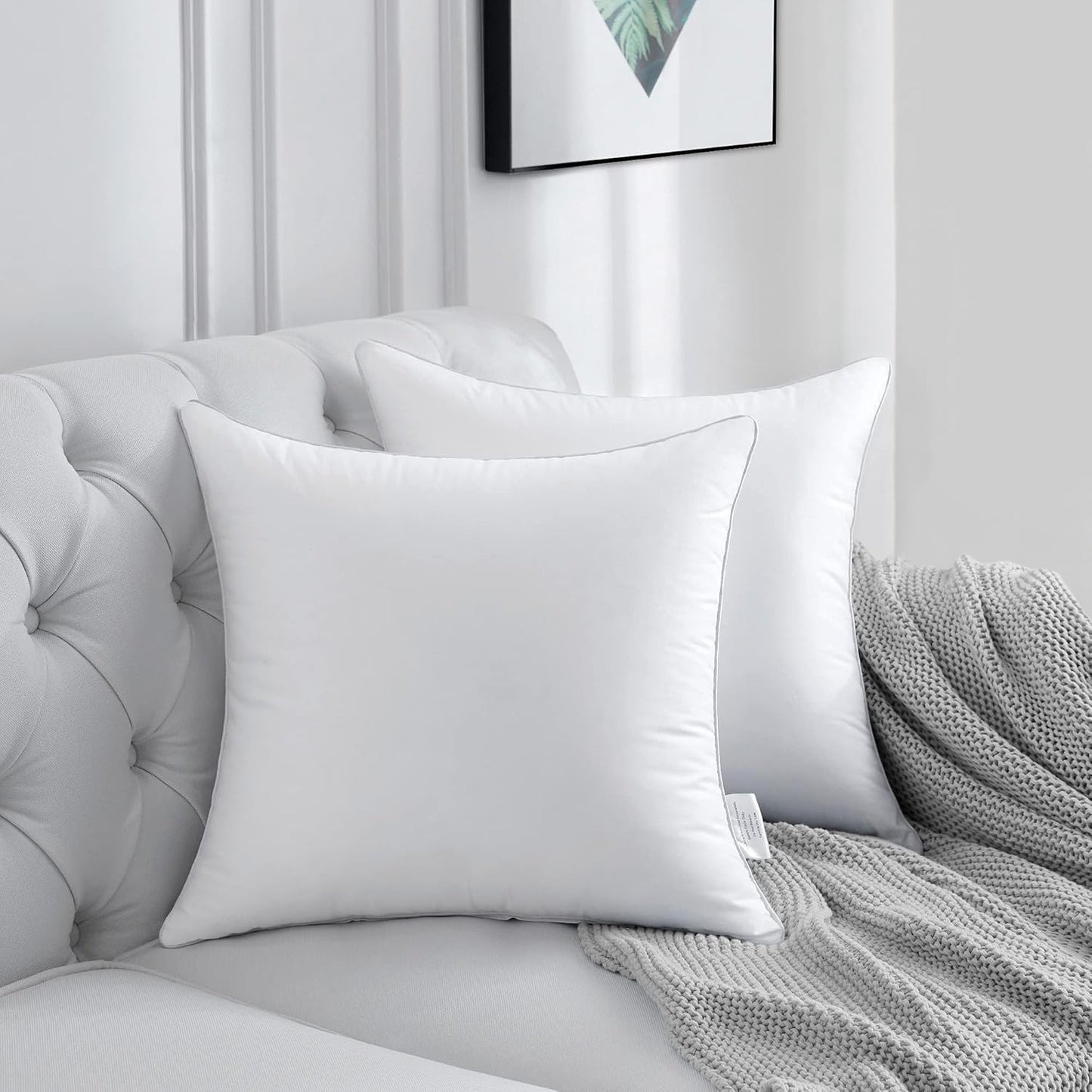 20 x 20 Pillow Inserts (Set of 2) - 20 Inch Square Interior Couch Throw Pillow with 100% Cotton Cover - Decorative Pillow Insert Pair - White Sofa Pillow
