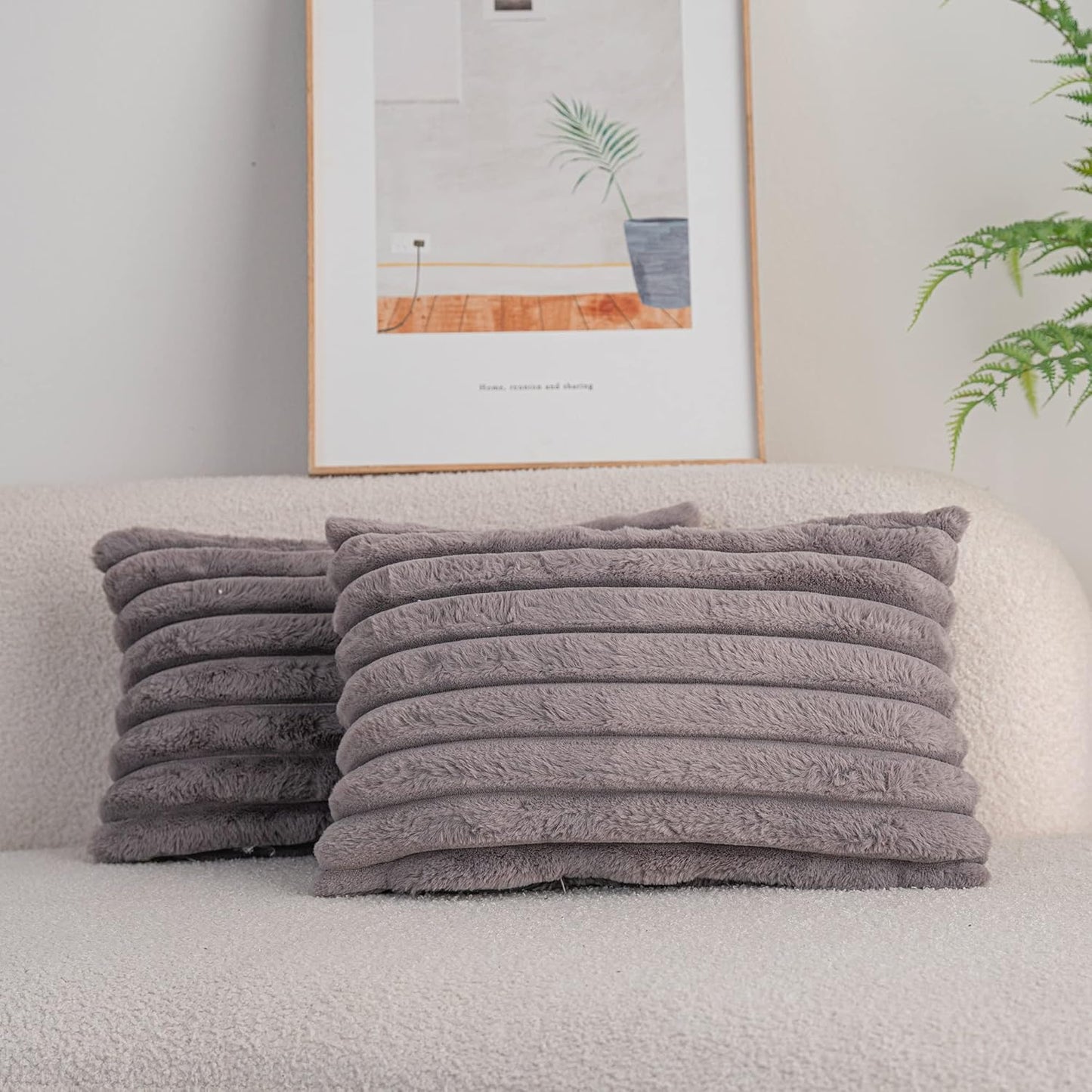 DEELAND Pack of 2,Double-Sided Faux Fur Plush Decorative Throw Pillow Covers Fuzzy Striped Soft Pillowcase Cushion Covers for Sofa Couch Bedroom Home, Cream White