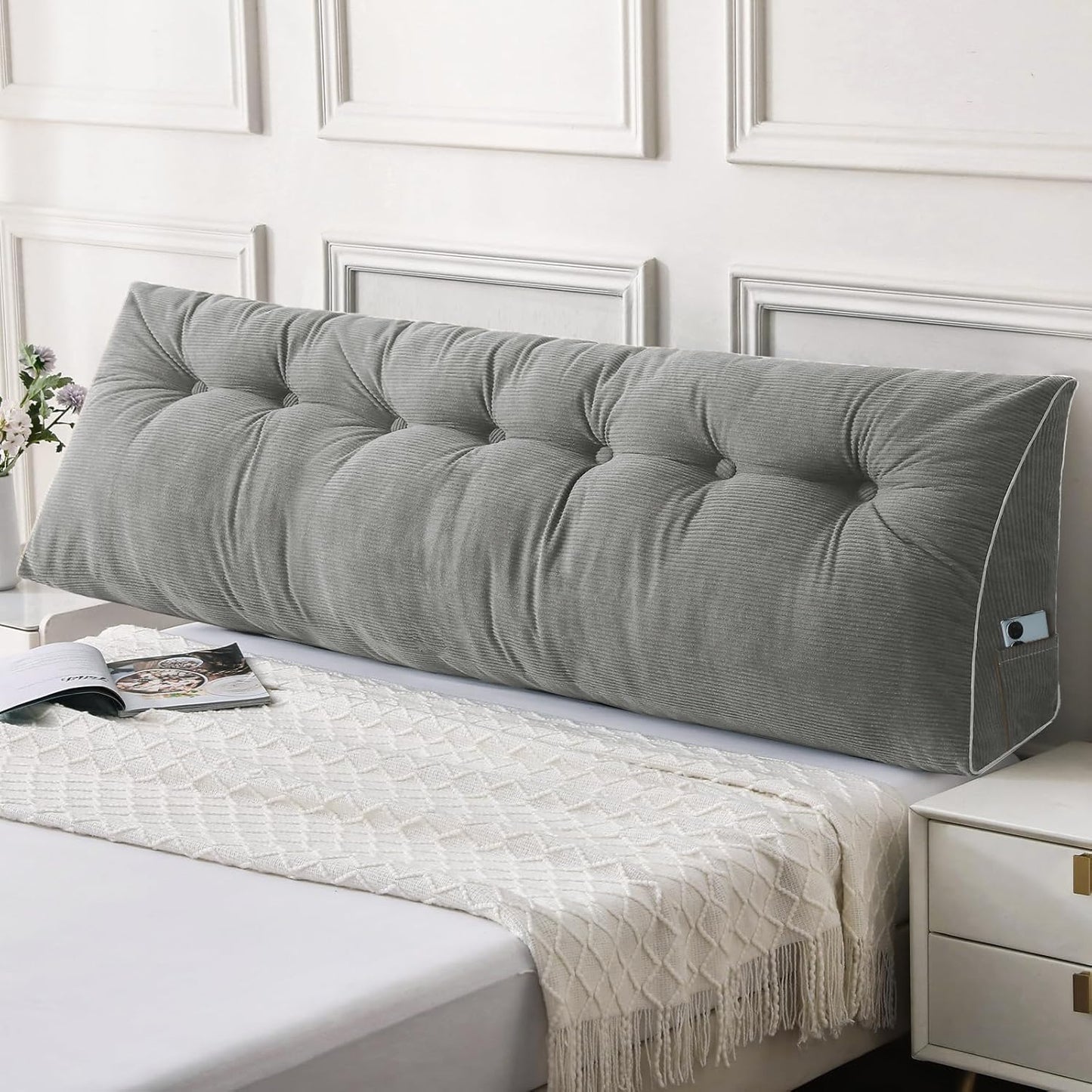 Sasttie Headboard Pillow Queen, Triangular Wedge Pillow Headboard, Wedge Headboard Pillow for Bed Sofa, Daybed Pillows for Sitting up, Reading or Working with Removable Cover, Dark Grey