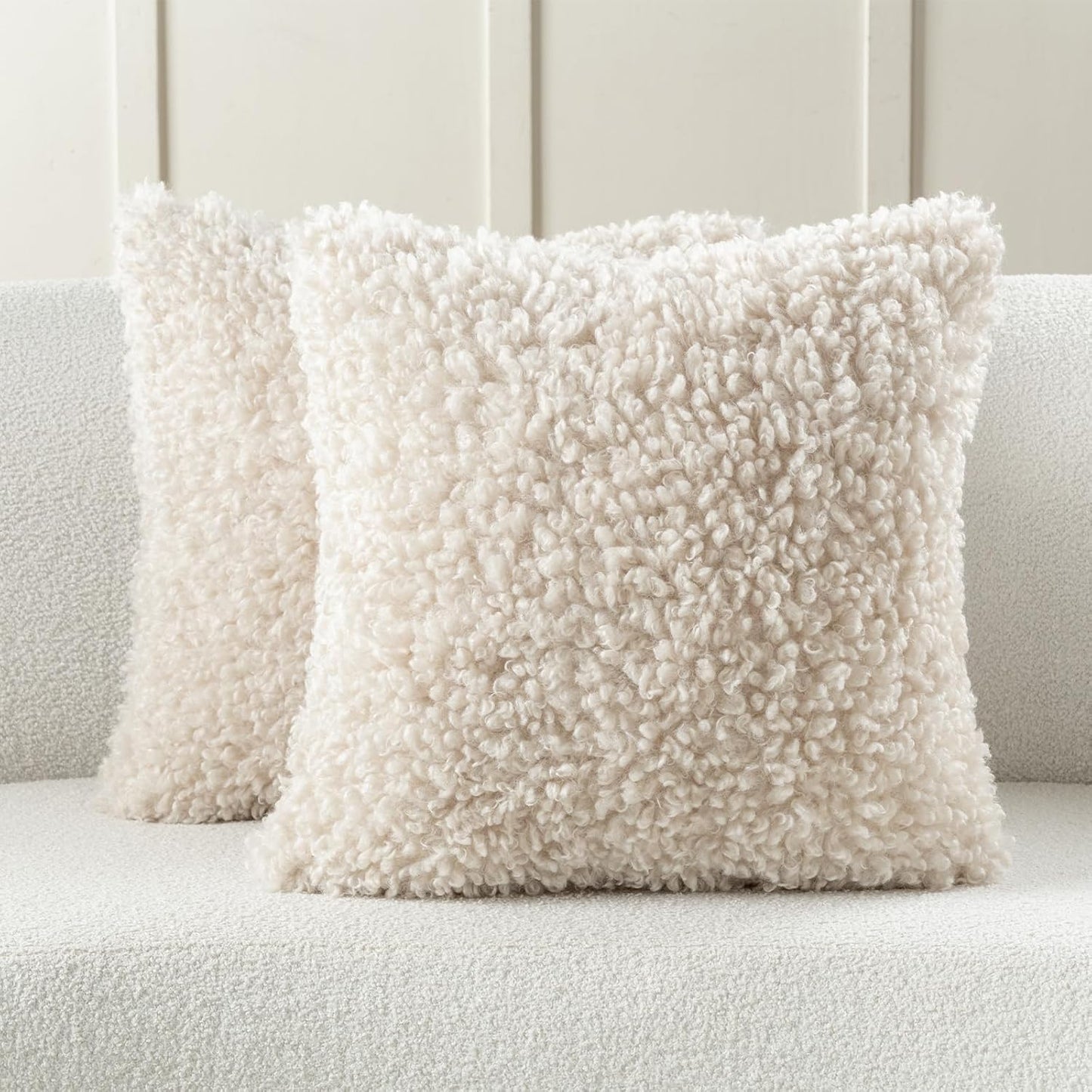 FUTEI Olive Green Decorative Throw Pillow Covers 18x18 Inch Set of 2,Soft Fluffy Faux Wool Fur Boucle Textured Cushion Case,Modern Home Decor for Couch Bed Living Room Office