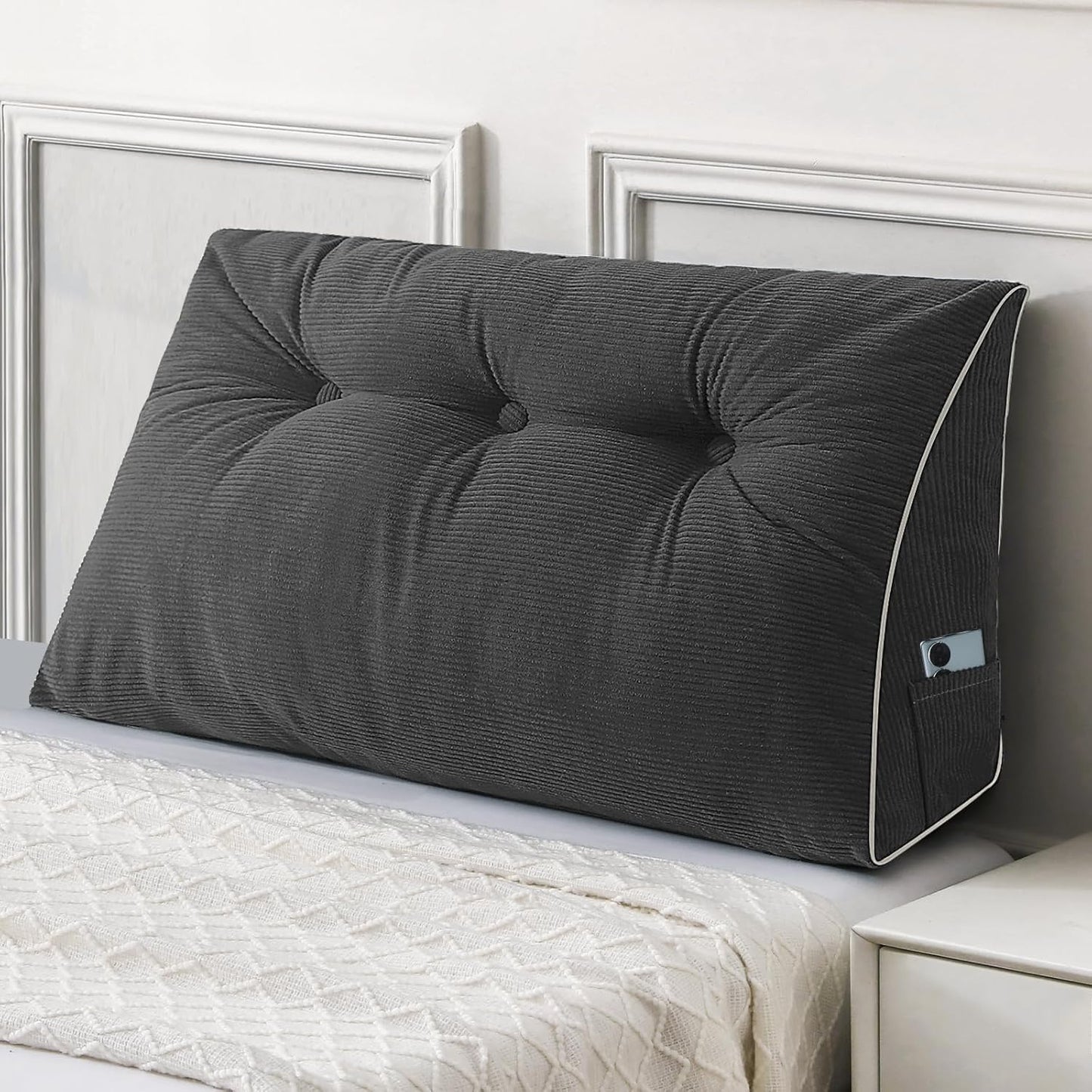 Sasttie Headboard Pillow Queen, Triangular Wedge Pillow Headboard, Wedge Headboard Pillow for Bed Sofa, Daybed Pillows for Sitting up, Reading or Working with Removable Cover, Dark Grey