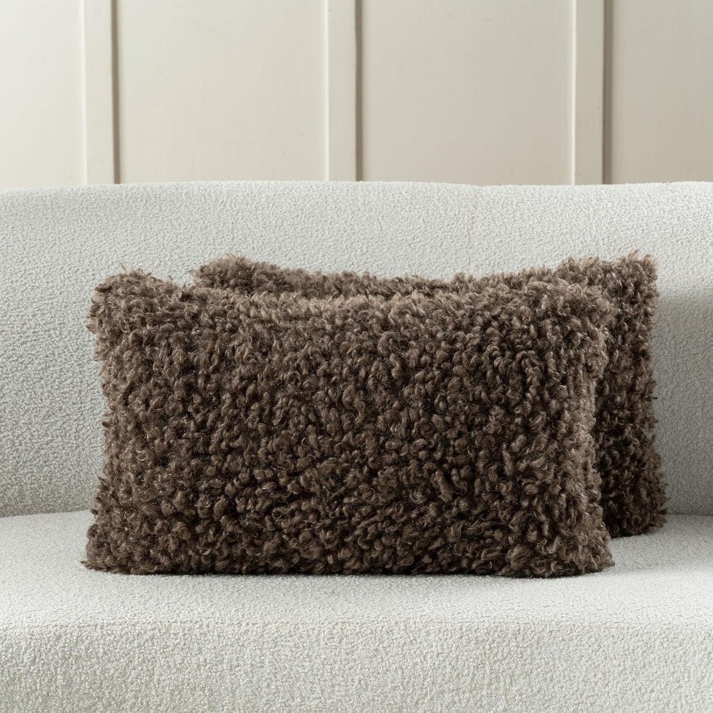 FUTEI Olive Green Decorative Throw Pillow Covers 18x18 Inch Set of 2,Soft Fluffy Faux Wool Fur Boucle Textured Cushion Case,Modern Home Decor for Couch Bed Living Room Office