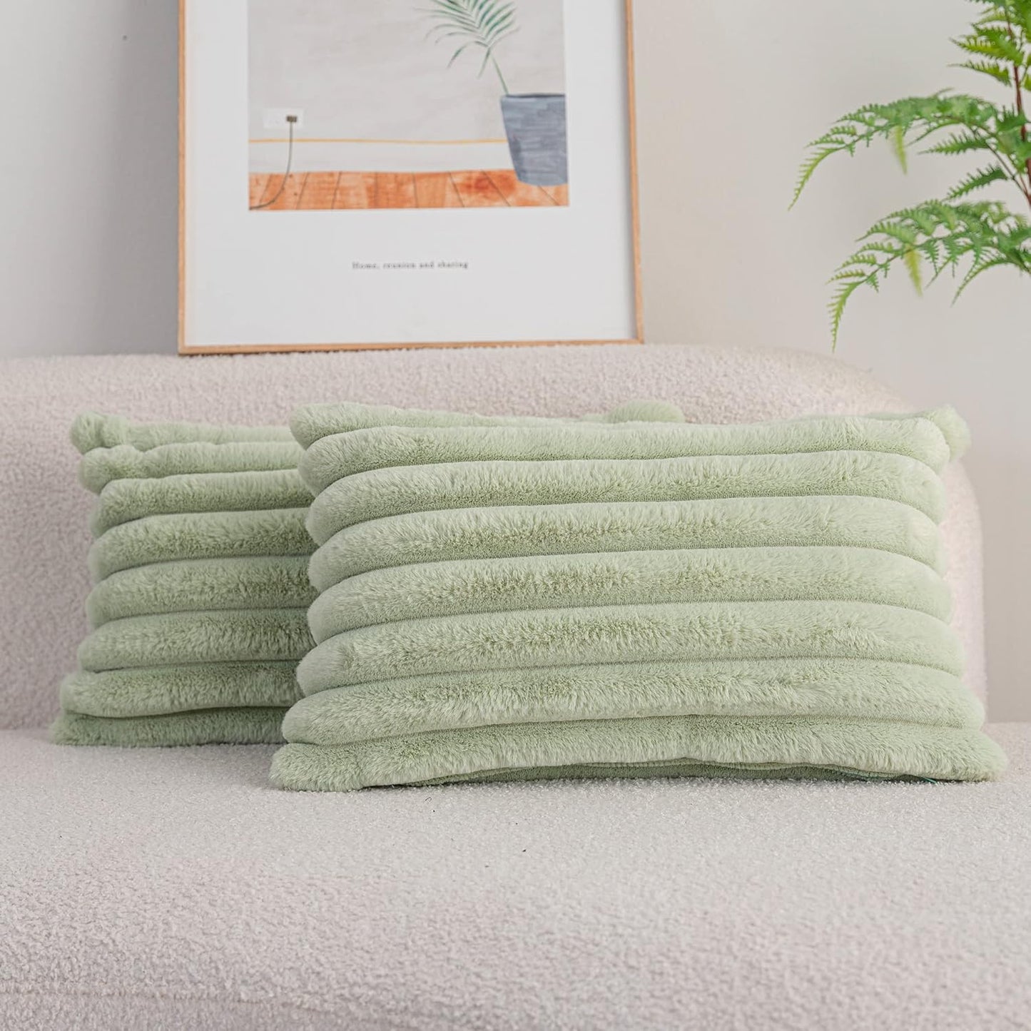 DEELAND Pack of 2,Double-Sided Faux Fur Plush Decorative Throw Pillow Covers Fuzzy Striped Soft Pillowcase Cushion Covers for Sofa Couch Bedroom Home, Cream White