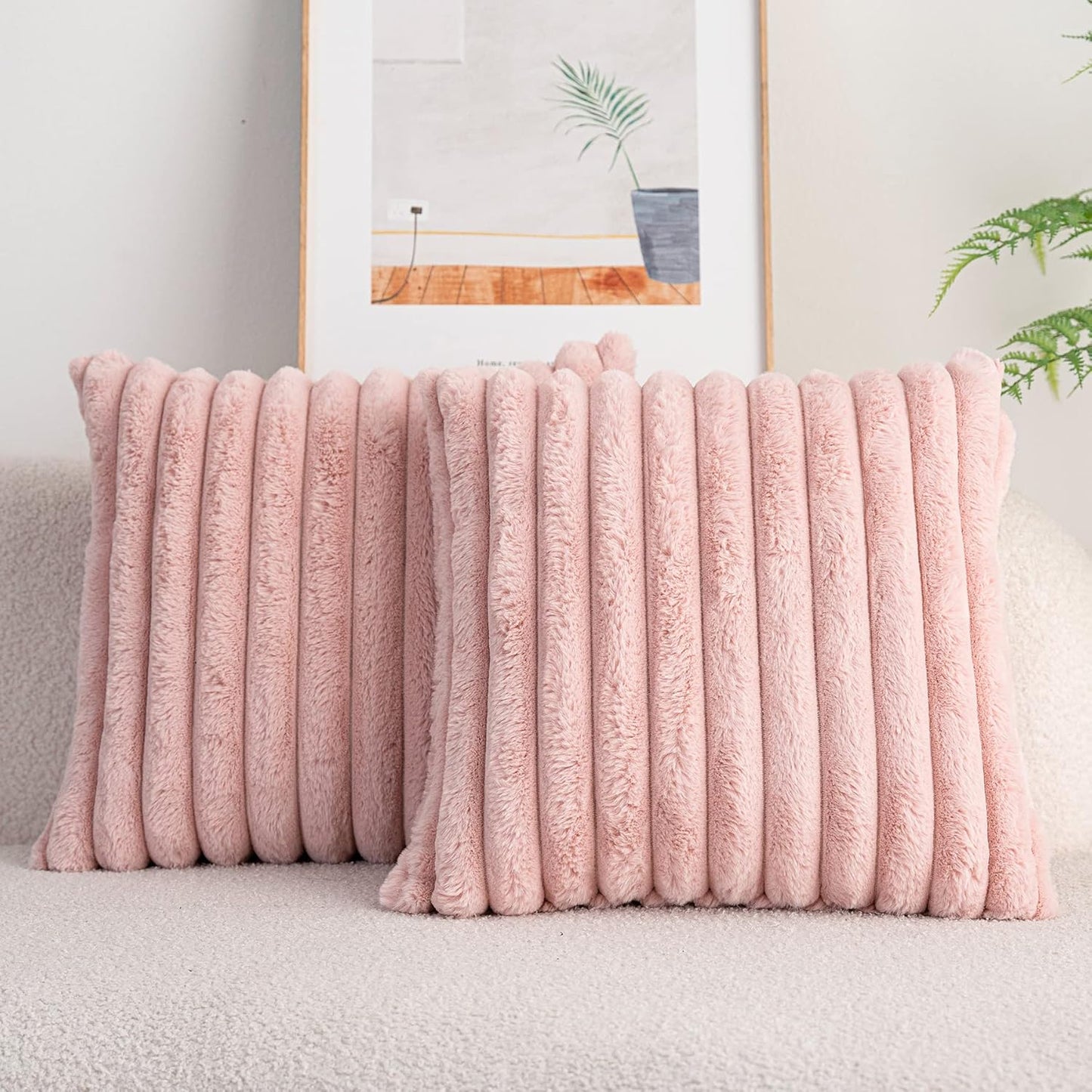 DEELAND Pack of 2,Double-Sided Faux Fur Plush Decorative Throw Pillow Covers Fuzzy Striped Soft Pillowcase Cushion Covers for Sofa Couch Bedroom Home, Cream White