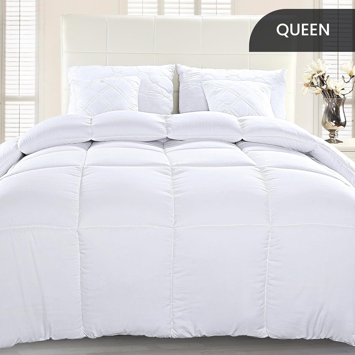 Utopia Bedding Comforter Duvet Insert, Quilted Comforter with Corner Tabs, Box Stitched Down Alternative Comforters Queen Size (White)