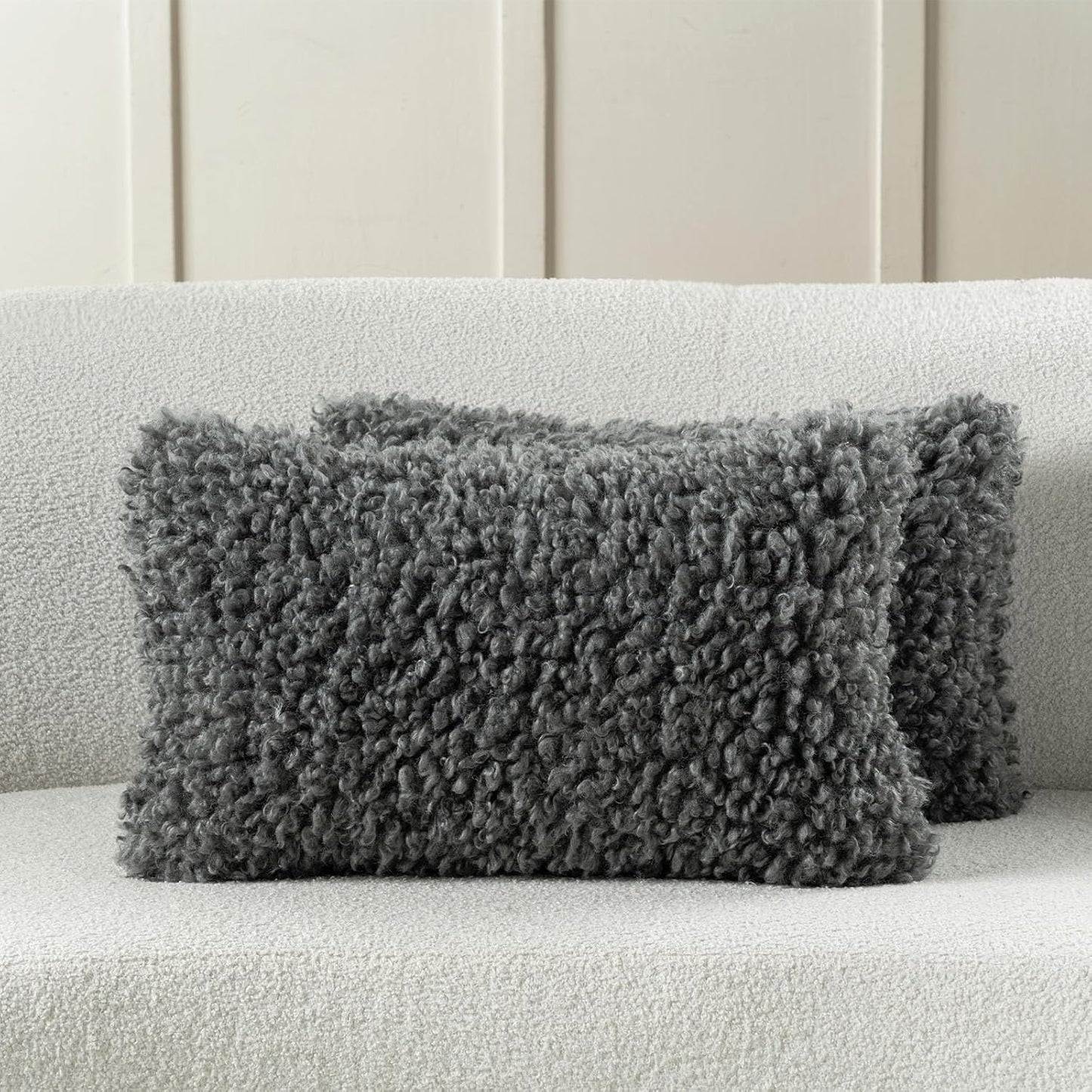 FUTEI Olive Green Decorative Throw Pillow Covers 18x18 Inch Set of 2,Soft Fluffy Faux Wool Fur Boucle Textured Cushion Case,Modern Home Decor for Couch Bed Living Room Office