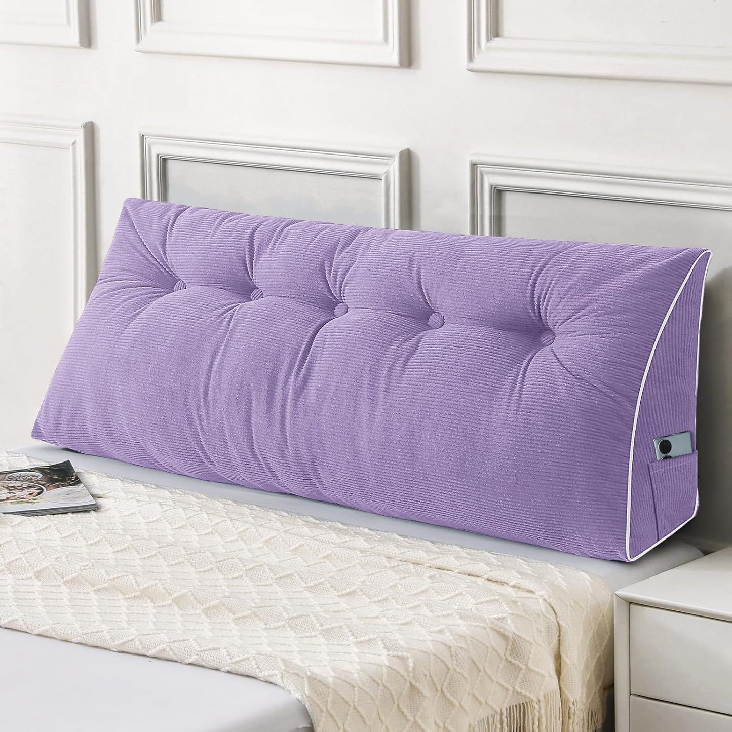Sasttie Headboard Pillow Queen, Triangular Wedge Pillow Headboard, Wedge Headboard Pillow for Bed Sofa, Daybed Pillows for Sitting up, Reading or Working with Removable Cover, Dark Grey