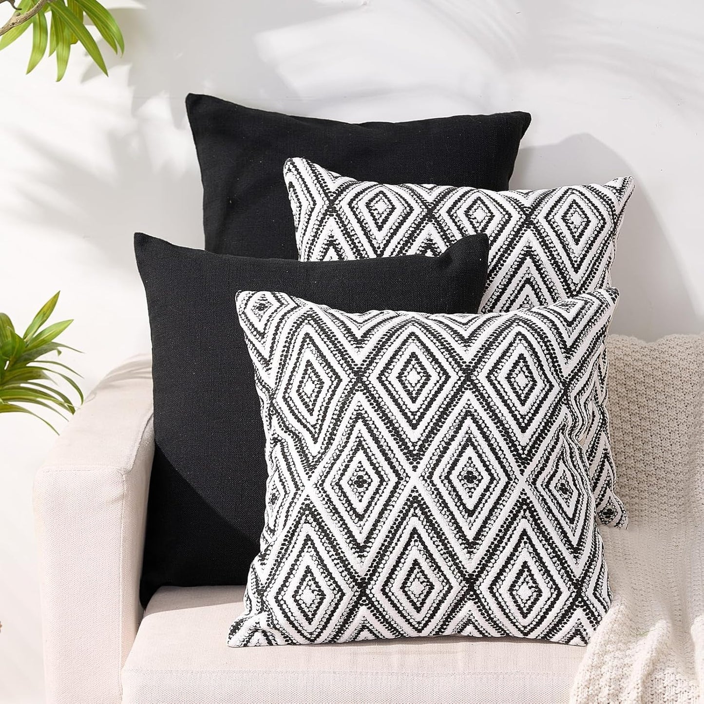 HPUK Decorative Throw Pillow Covers Set of 4 Square Couch Pillows Linen Cushion Cover for Couch Sofa Living Room, 18"x18" inches, Blue