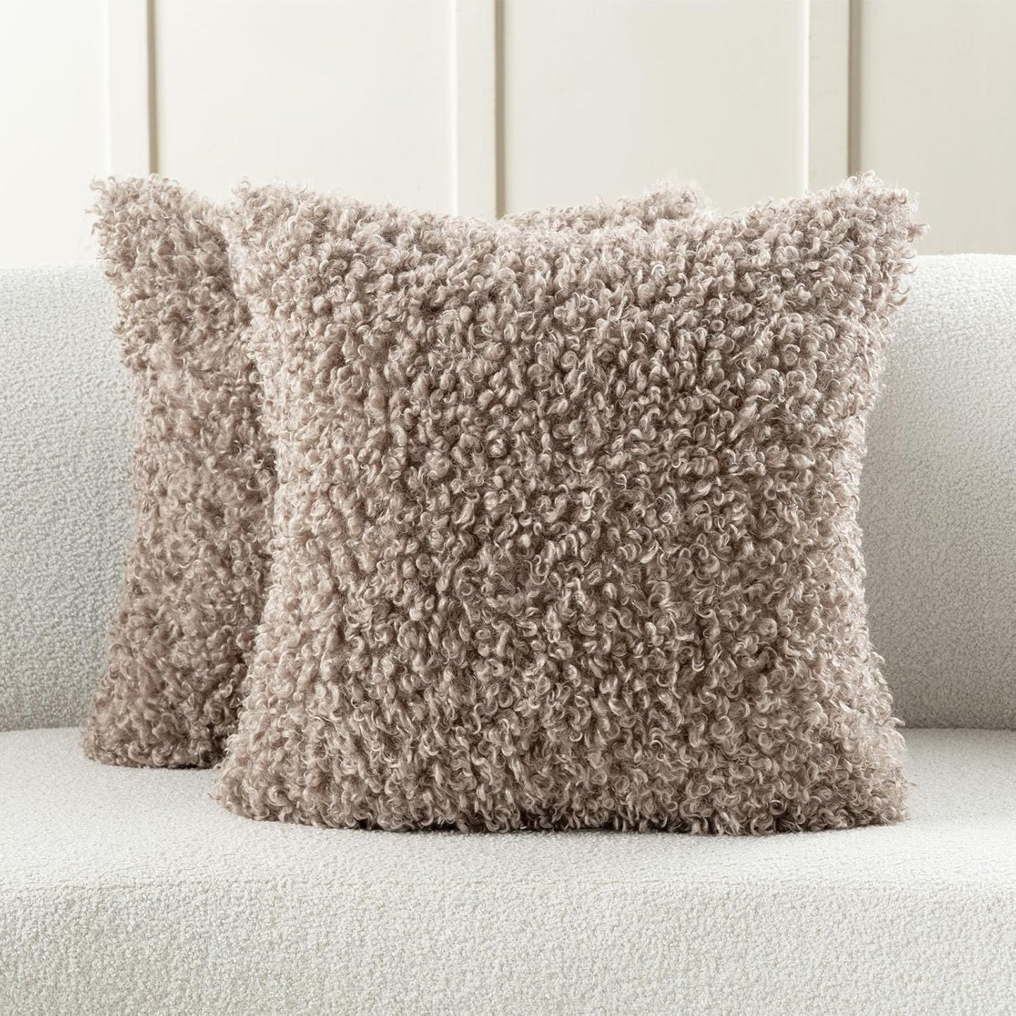 FUTEI Olive Green Decorative Throw Pillow Covers 18x18 Inch Set of 2,Soft Fluffy Faux Wool Fur Boucle Textured Cushion Case,Modern Home Decor for Couch Bed Living Room Office