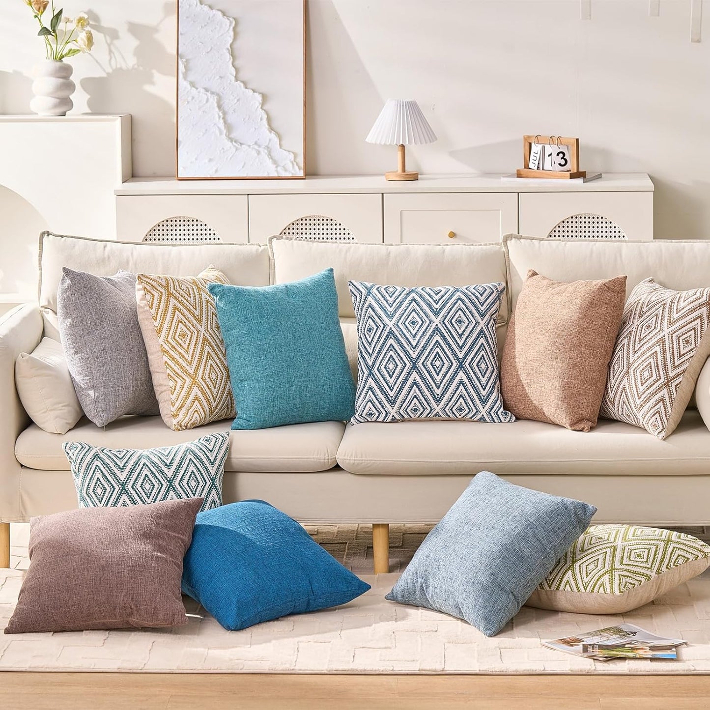 HPUK Decorative Throw Pillow Covers Set of 4 Square Couch Pillows Linen Cushion Cover for Couch Sofa Living Room, 18"x18" inches, Blue