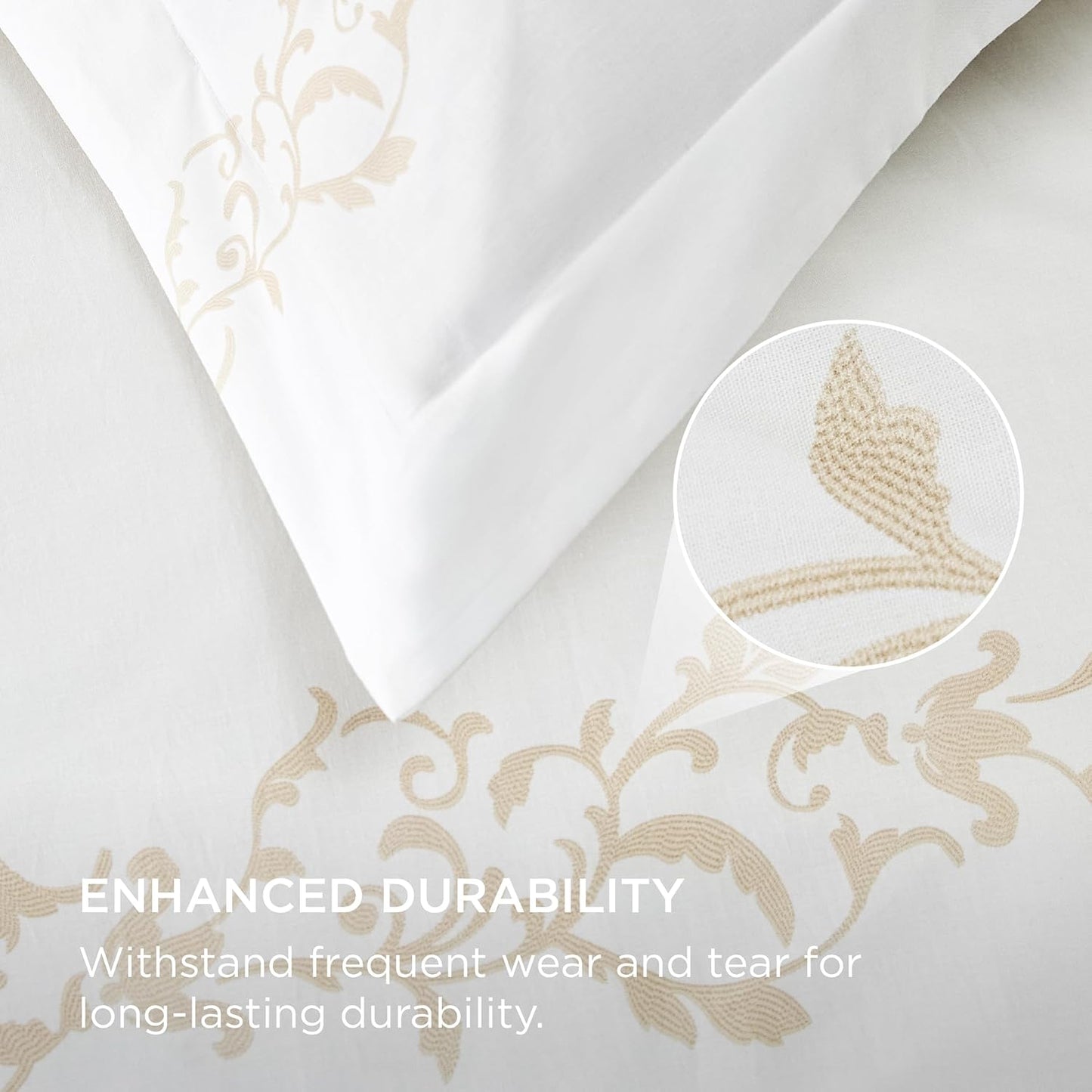 Bedsure Luxury Hotel Duvet Cover King Size, 100% White Cotton Curly Frame Bedding Set, Includes 1 Duvet Cover 104x90 Inches with Zipper Closure & 2 Pillow Shams, Comforter Sold Separately