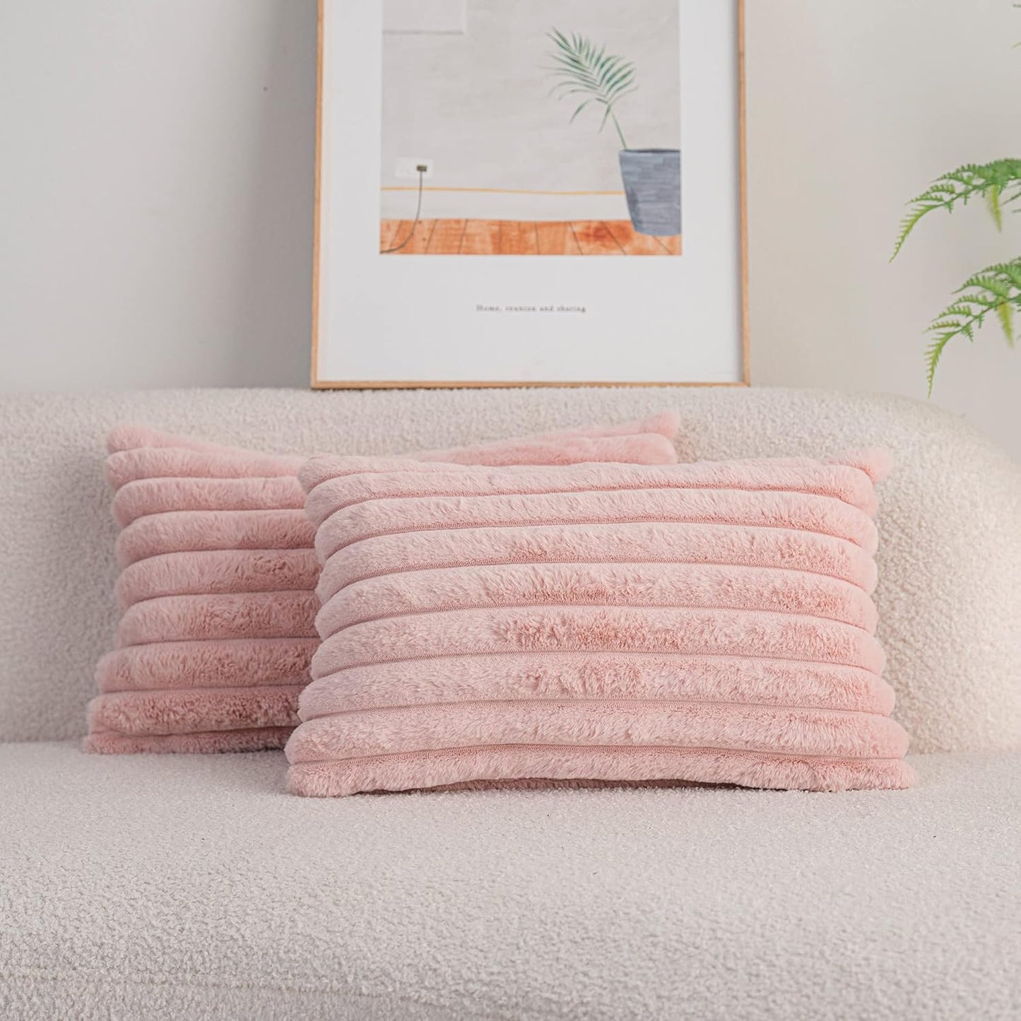 DEELAND Pack of 2,Double-Sided Faux Fur Plush Decorative Throw Pillow Covers Fuzzy Striped Soft Pillowcase Cushion Covers for Sofa Couch Bedroom Home, Cream White