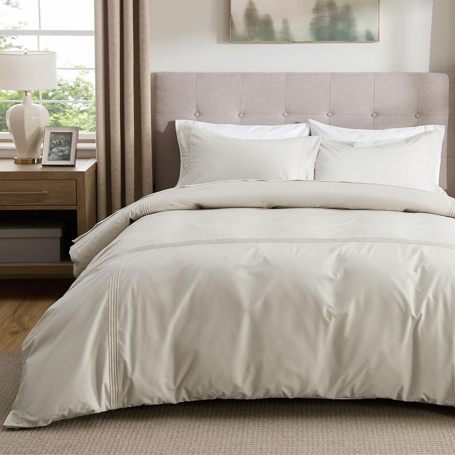 Bedsure Luxury Hotel Duvet Cover King Size, 100% White Cotton Curly Frame Bedding Set, Includes 1 Duvet Cover 104x90 Inches with Zipper Closure & 2 Pillow Shams, Comforter Sold Separately